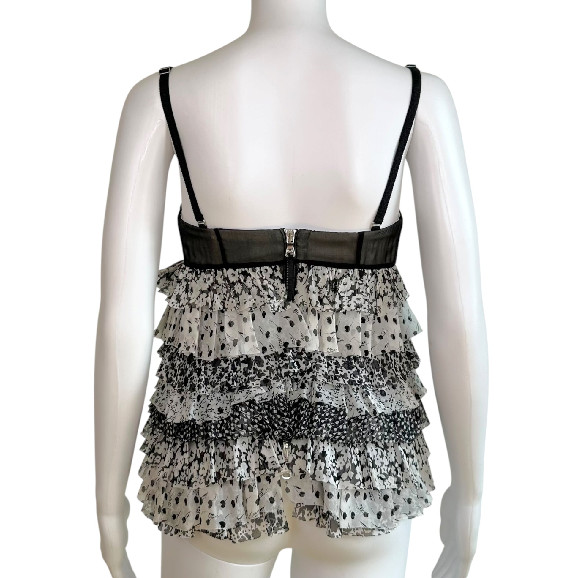 Dolce & Gabbana Black White Floral Print Silk Corset Top