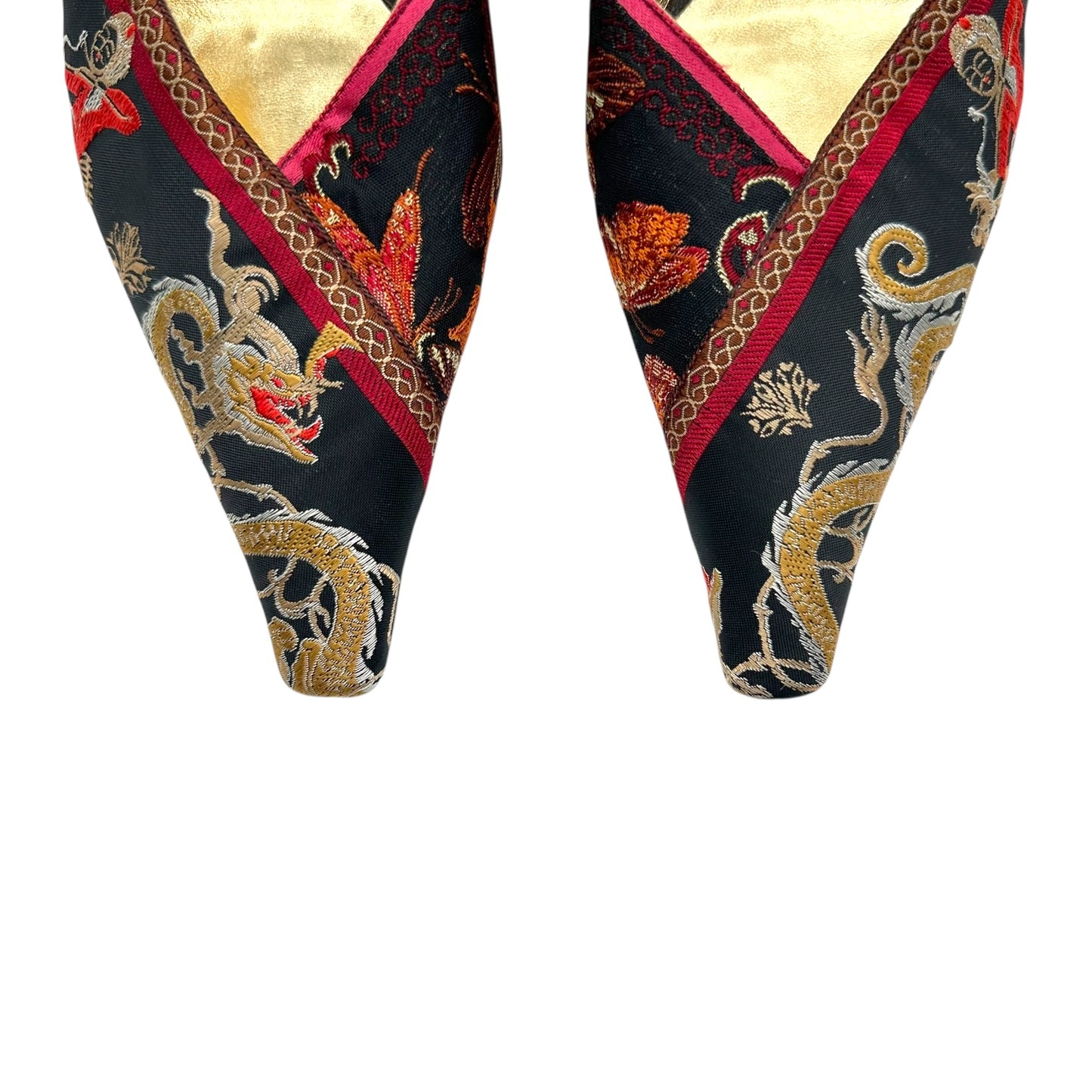 Dolce & Gabbana Asian-Inspired Printed Silk Kitten Heel Mules