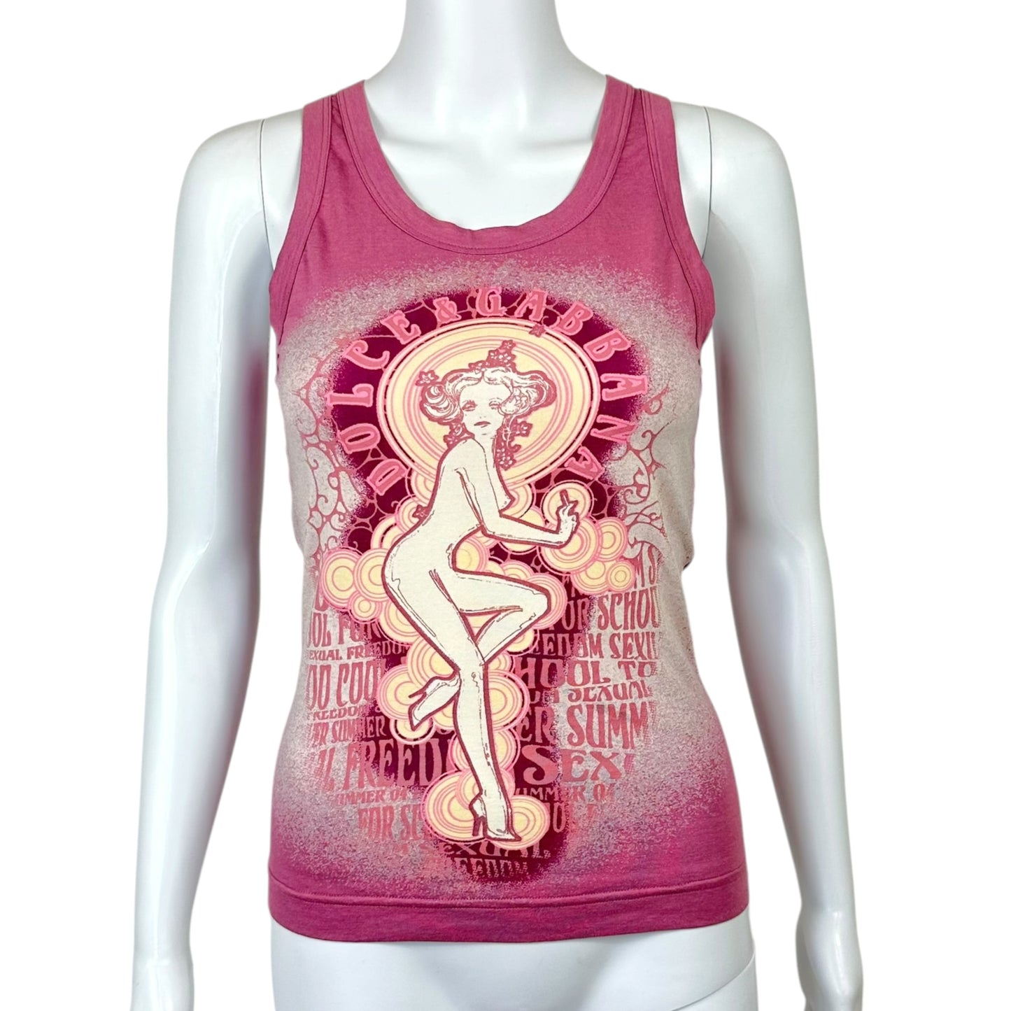 Dolce & Gabbana F/W 2002 Pink Naked Lady Graphic Tank NEW
