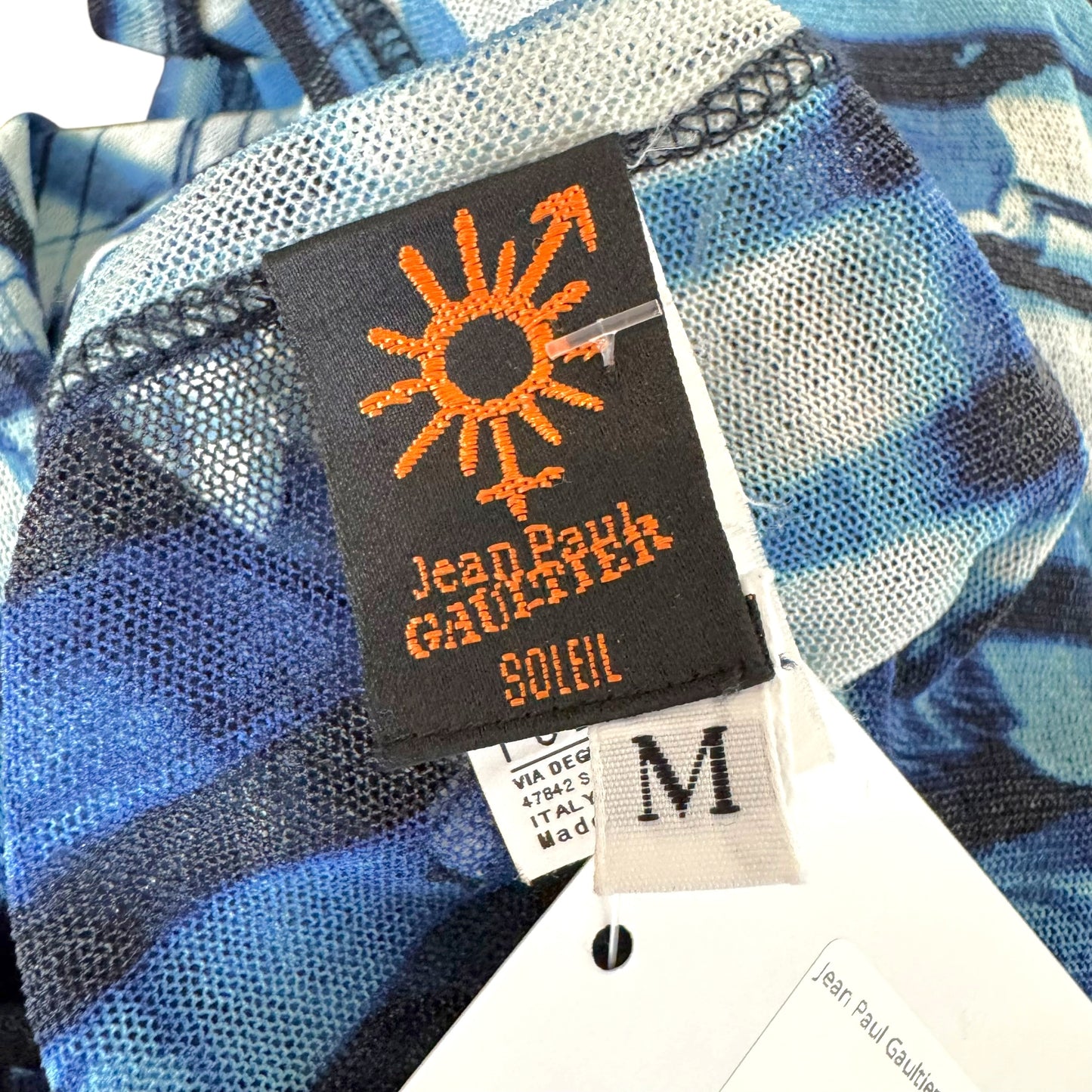 Jean Paul Gaultier Soleil Blue & White Striped Printed Mesh Wrap Top