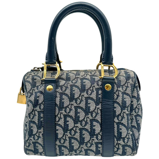 Christian Dior Navy Blue Trotter Monogram Small Boston Bag