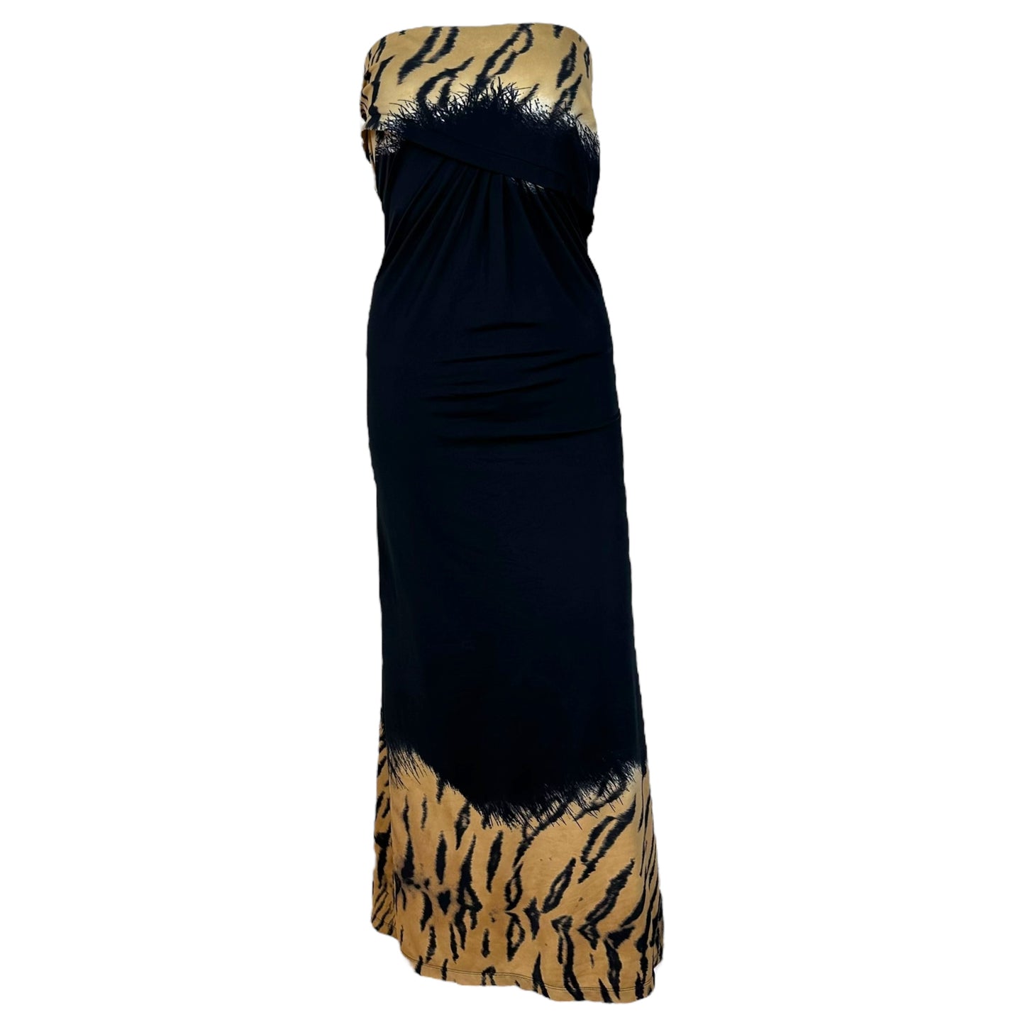 Roberto Cavalli Tiger Print Strapless Maxi Dress