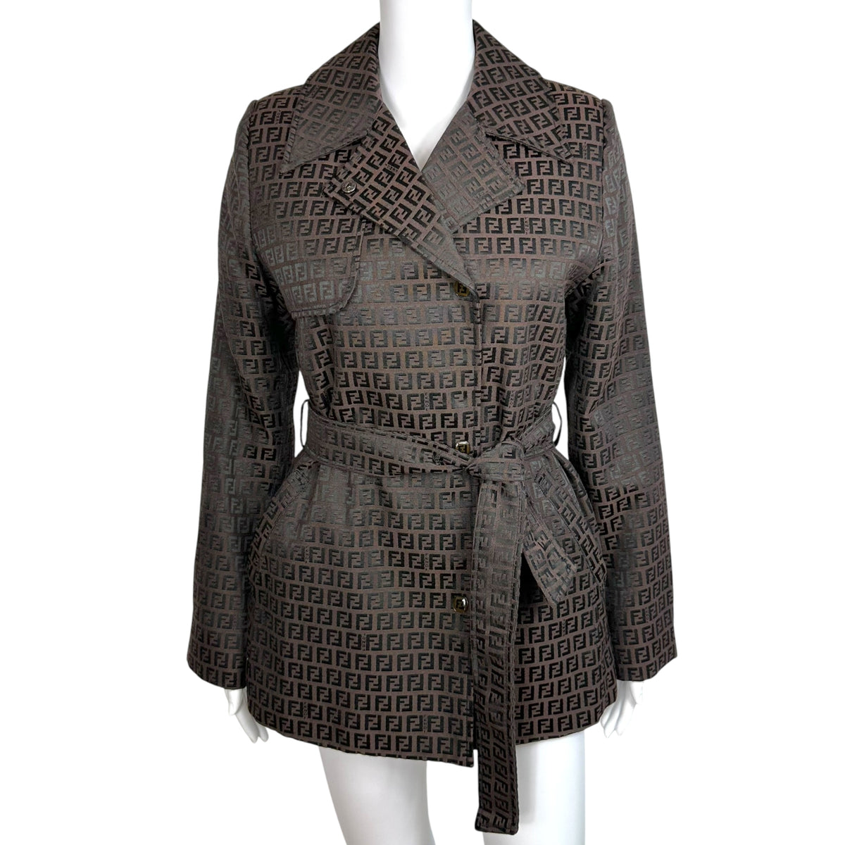 Fendi Short Trench Coat Brown Black Zucchino Monogram