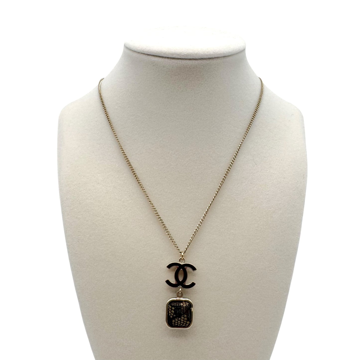 Chanel Pink & Black Lace Logo Larait Charm Necklace Autumn 2006