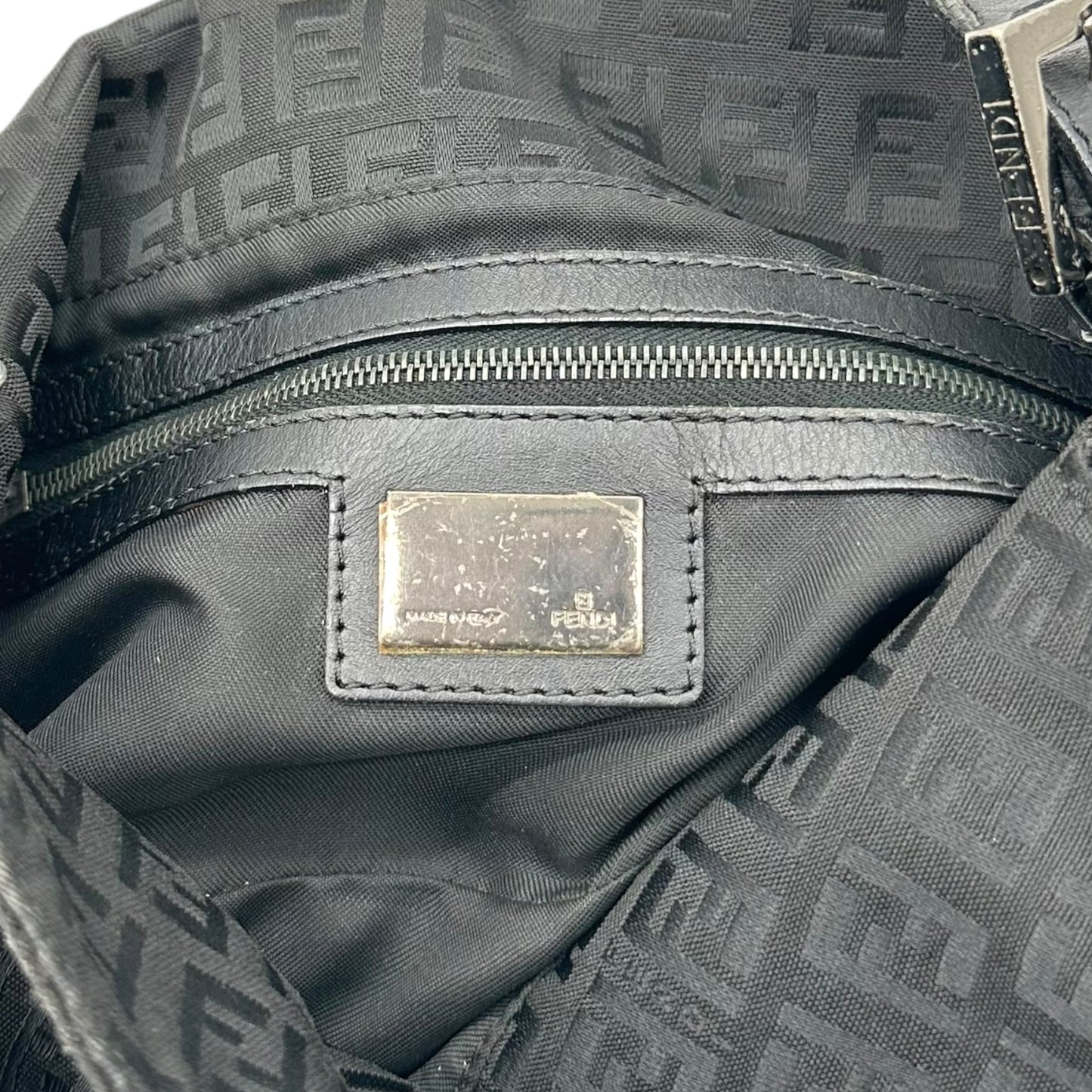 Fendi Black Zucchino Monogram Fold-Over Baguette Bag