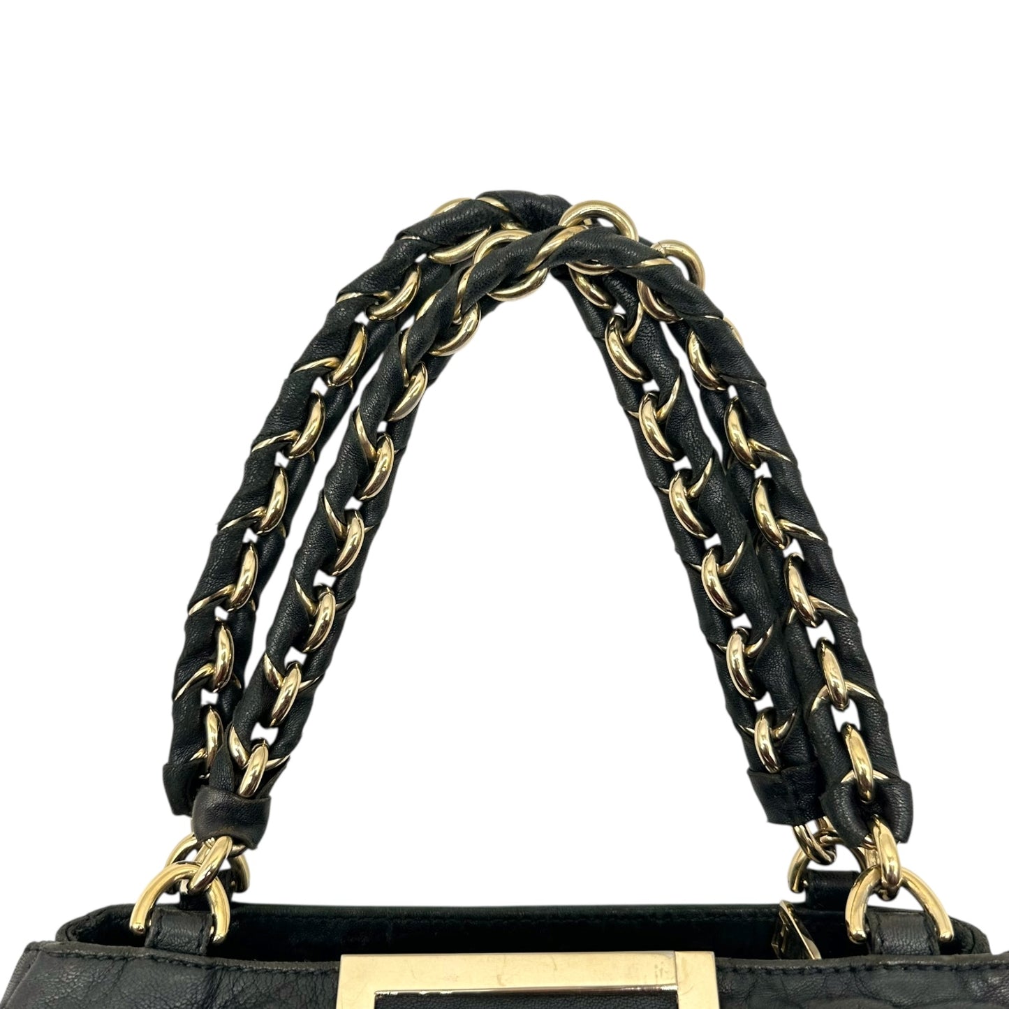 Fendi Black Leather Mia Logo Hardware Bag