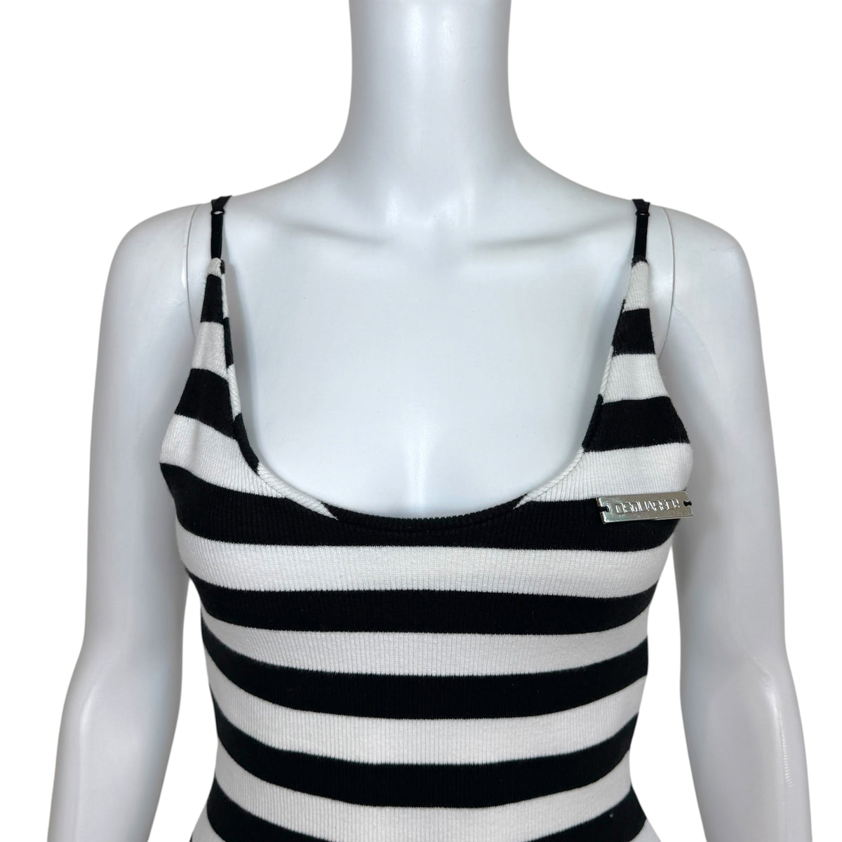 Dsquared2 Black And White Striped Midi Dress