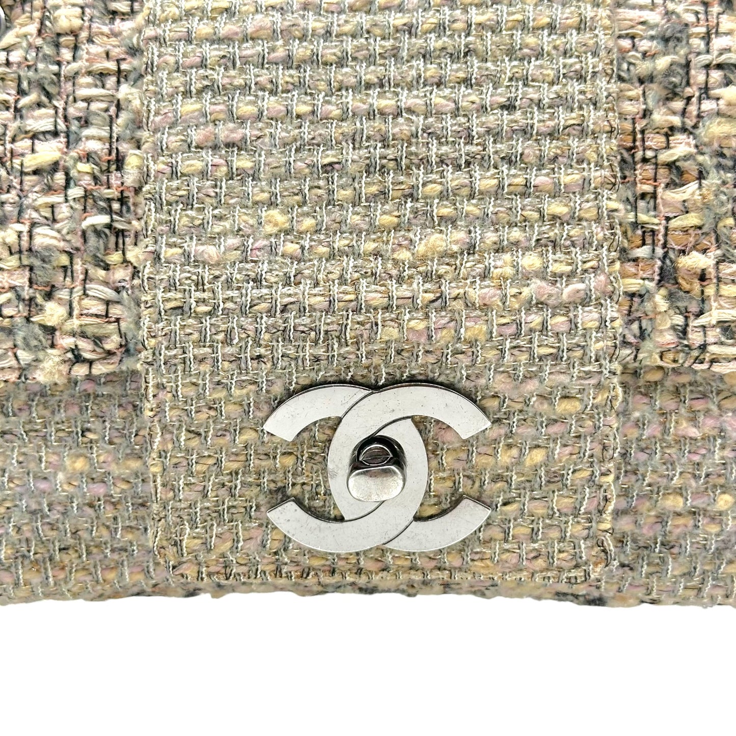 Chanel Medium Flap Shoulder Bag Silver Metallic Pastel Tweed