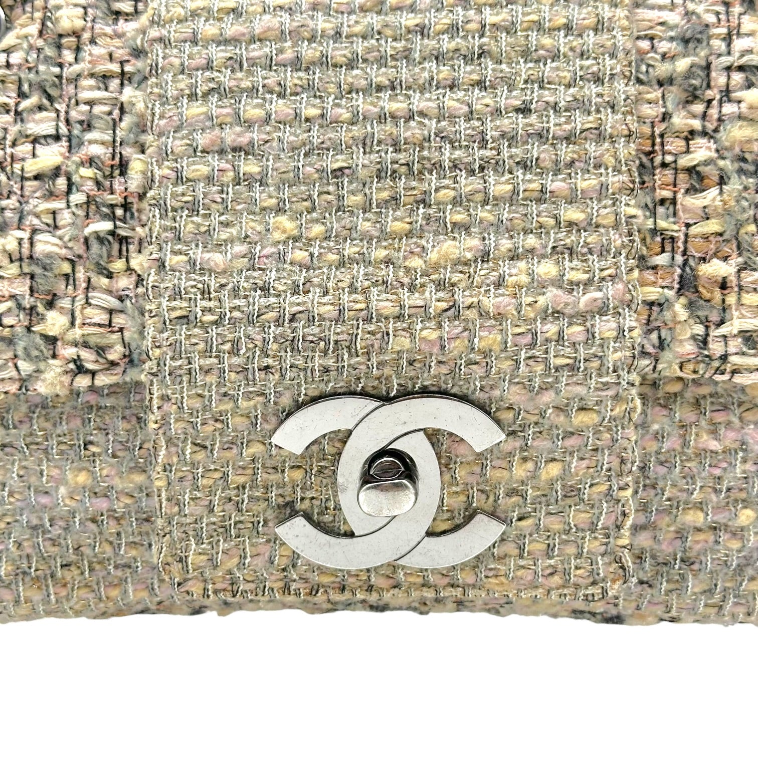 Chanel Medium Flap Shoulder Bag Silver Metallic Pastel Tweed