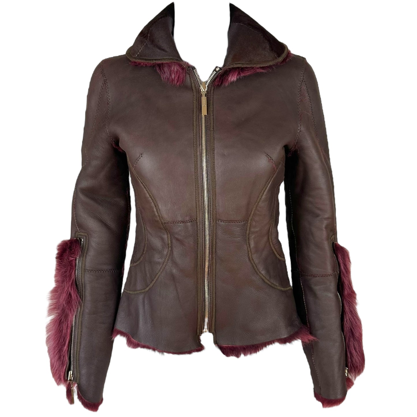 Fendi Burgundy Lambskin & Shearling Reversible Jacket