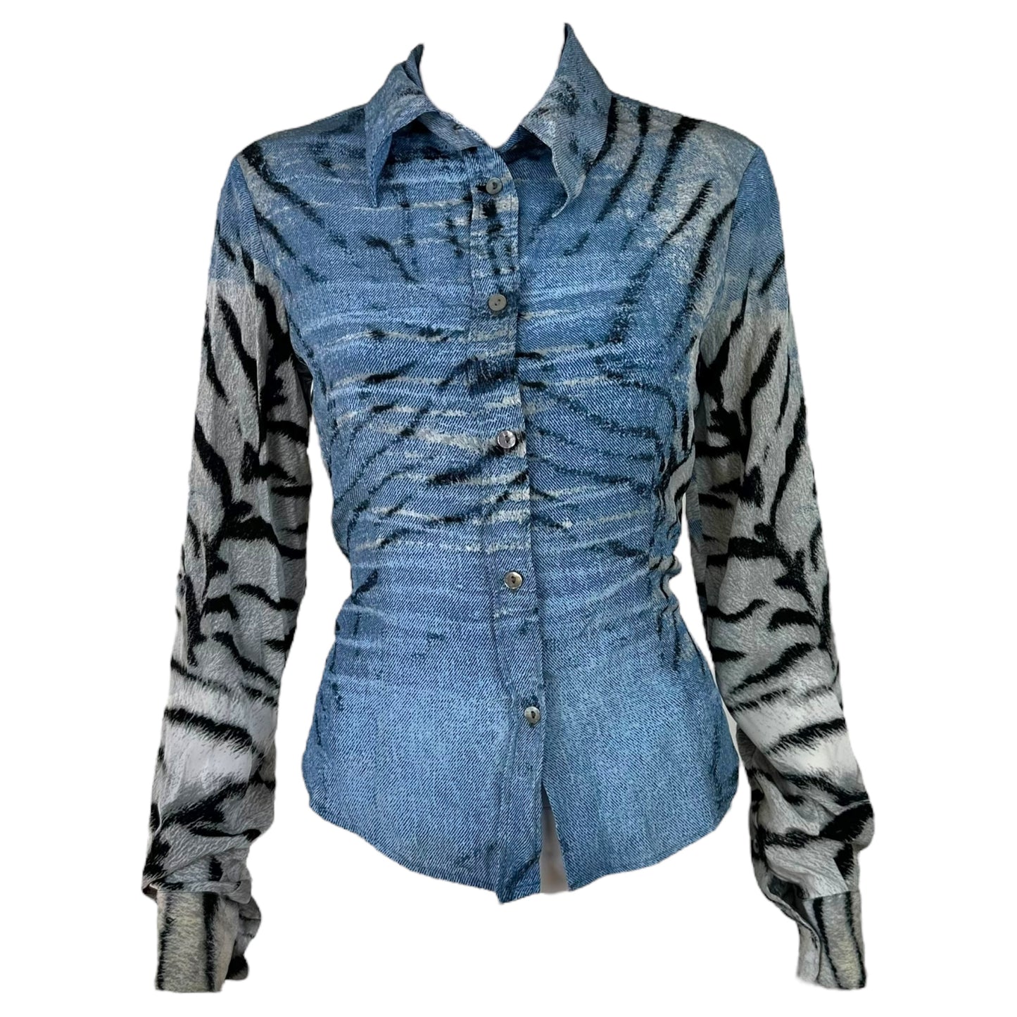 Just Cavalli Roberto Cavalli Blue Tiger Print Blouse