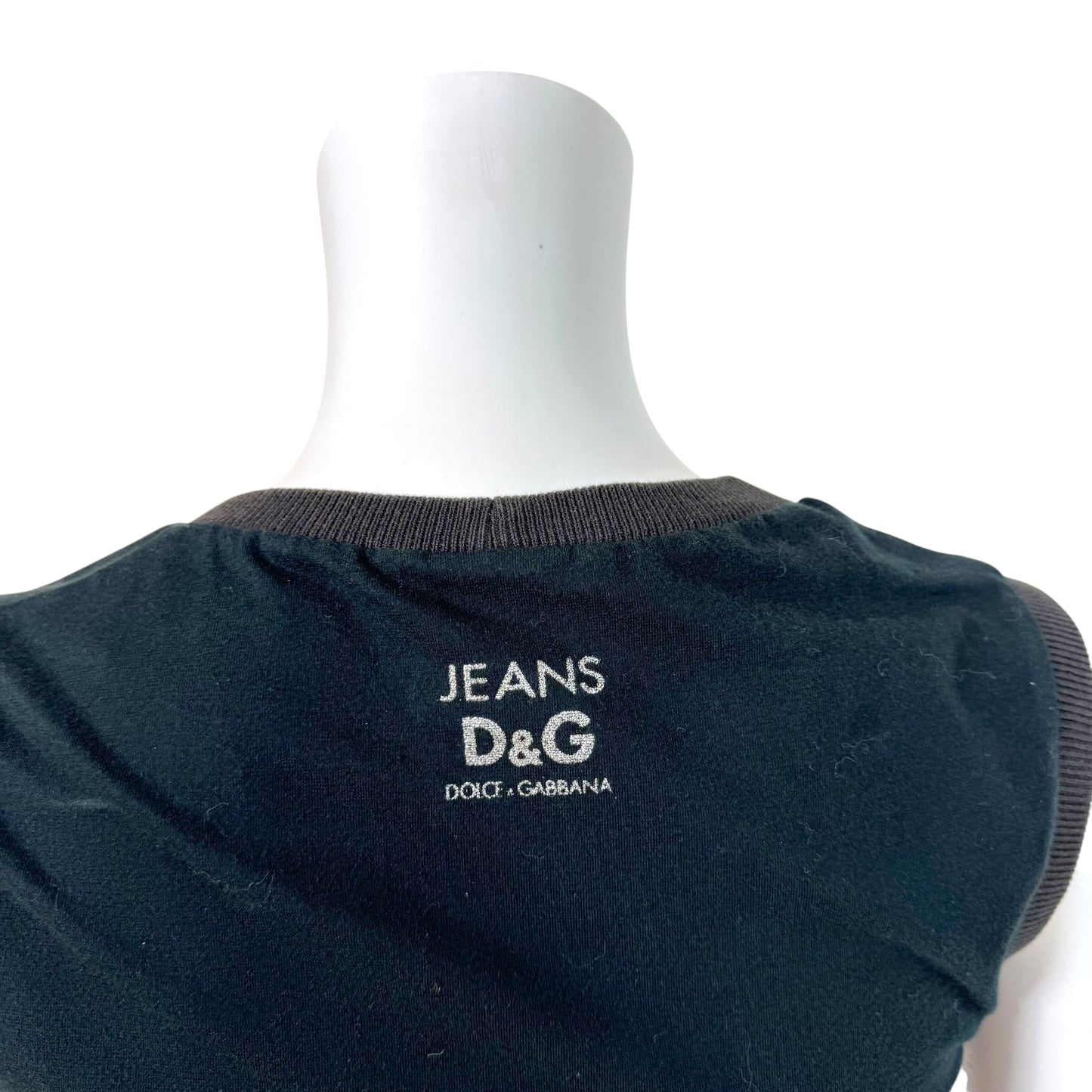 D&G Dolce & Gabbana Black & Silver Rhinestone 'Weird' Graphic Tank
