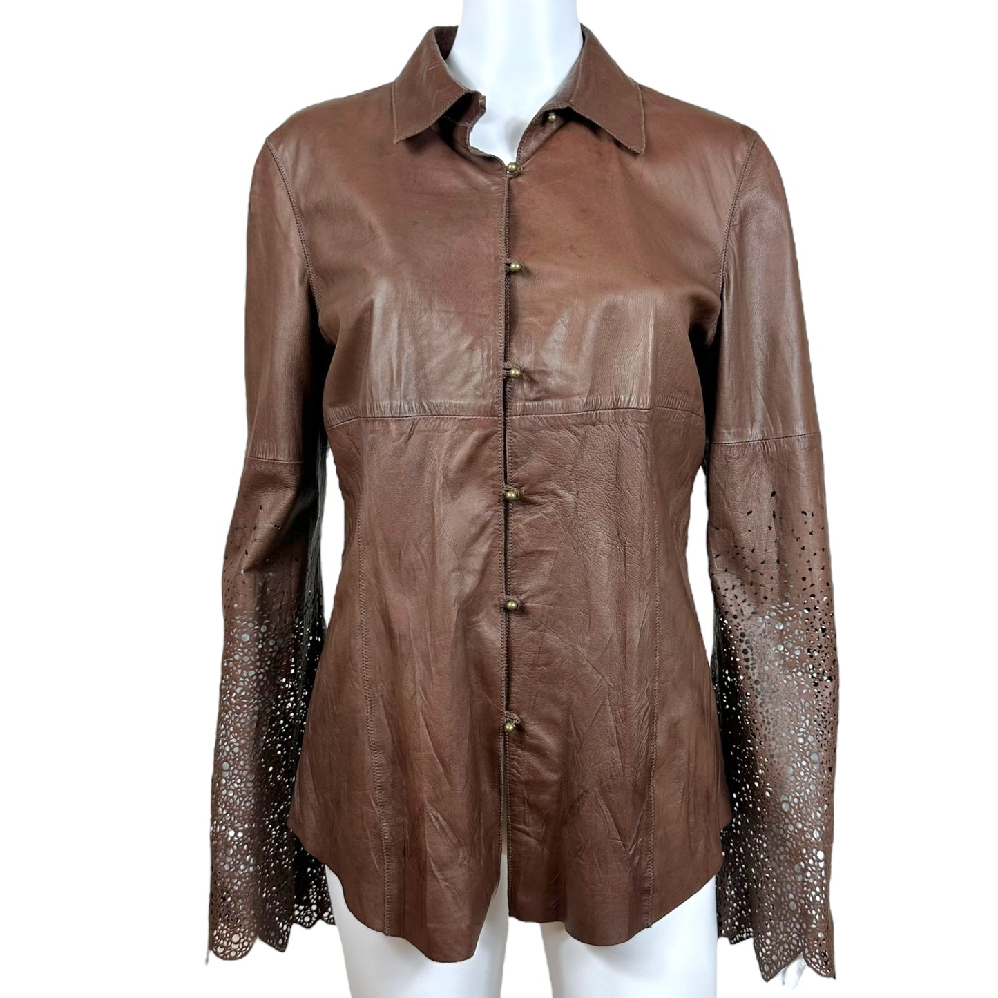 Roberto Cavalli F/W 2003 Brown Leather Laser Cut Jacket