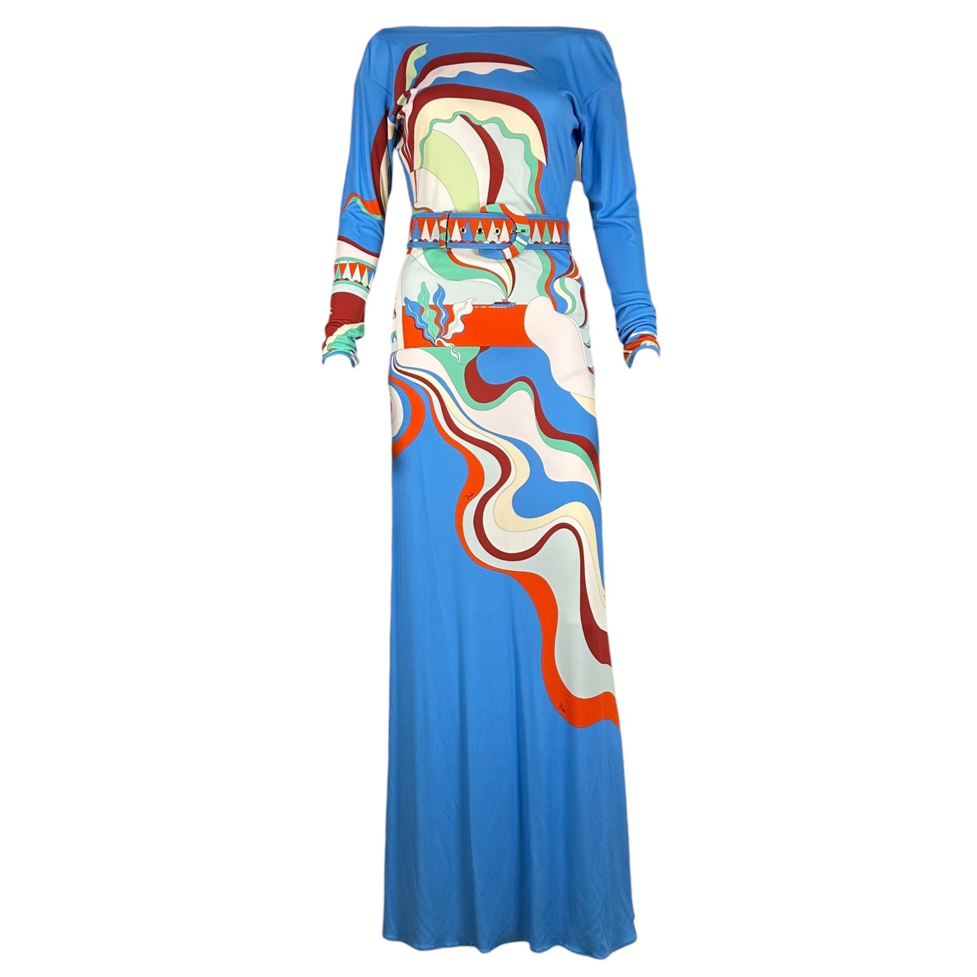 Emilio Pucci Blue Multi Printed Silk Maxi Dress