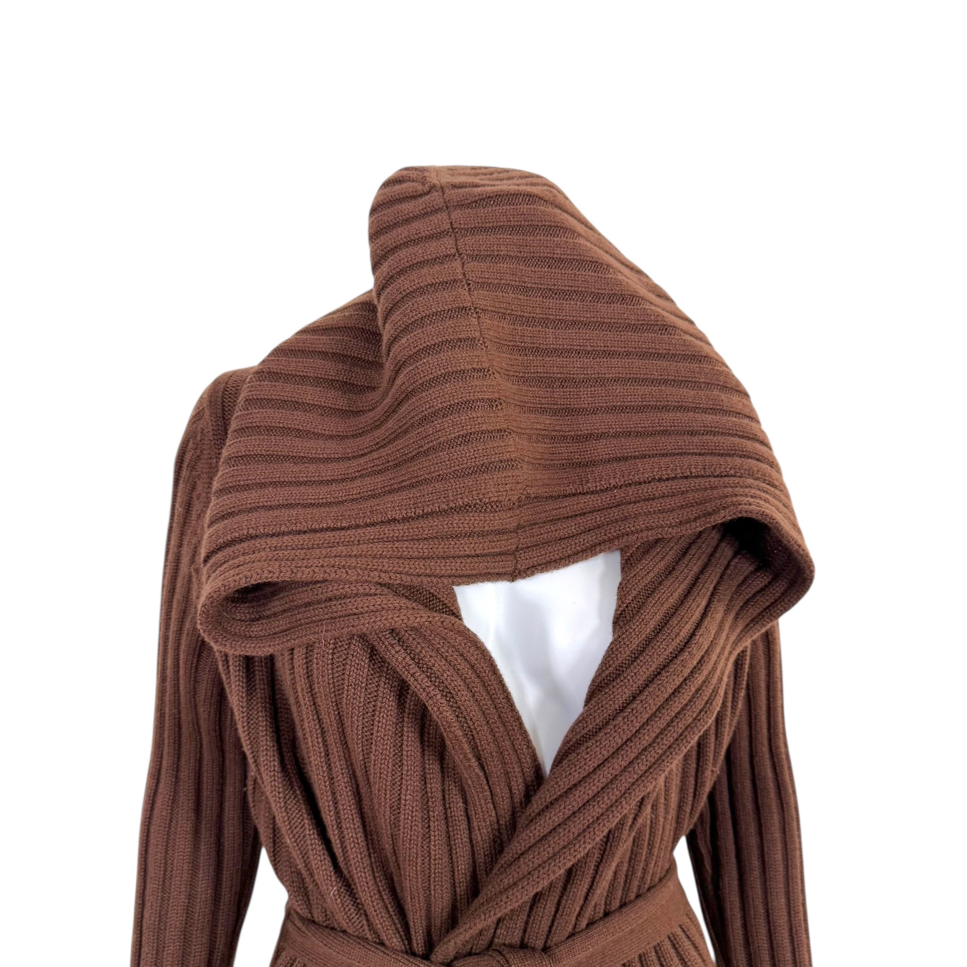 Gucci Brown Cashmere Knit Longline Hooded Wrap Cardigan - Outfit Repeater