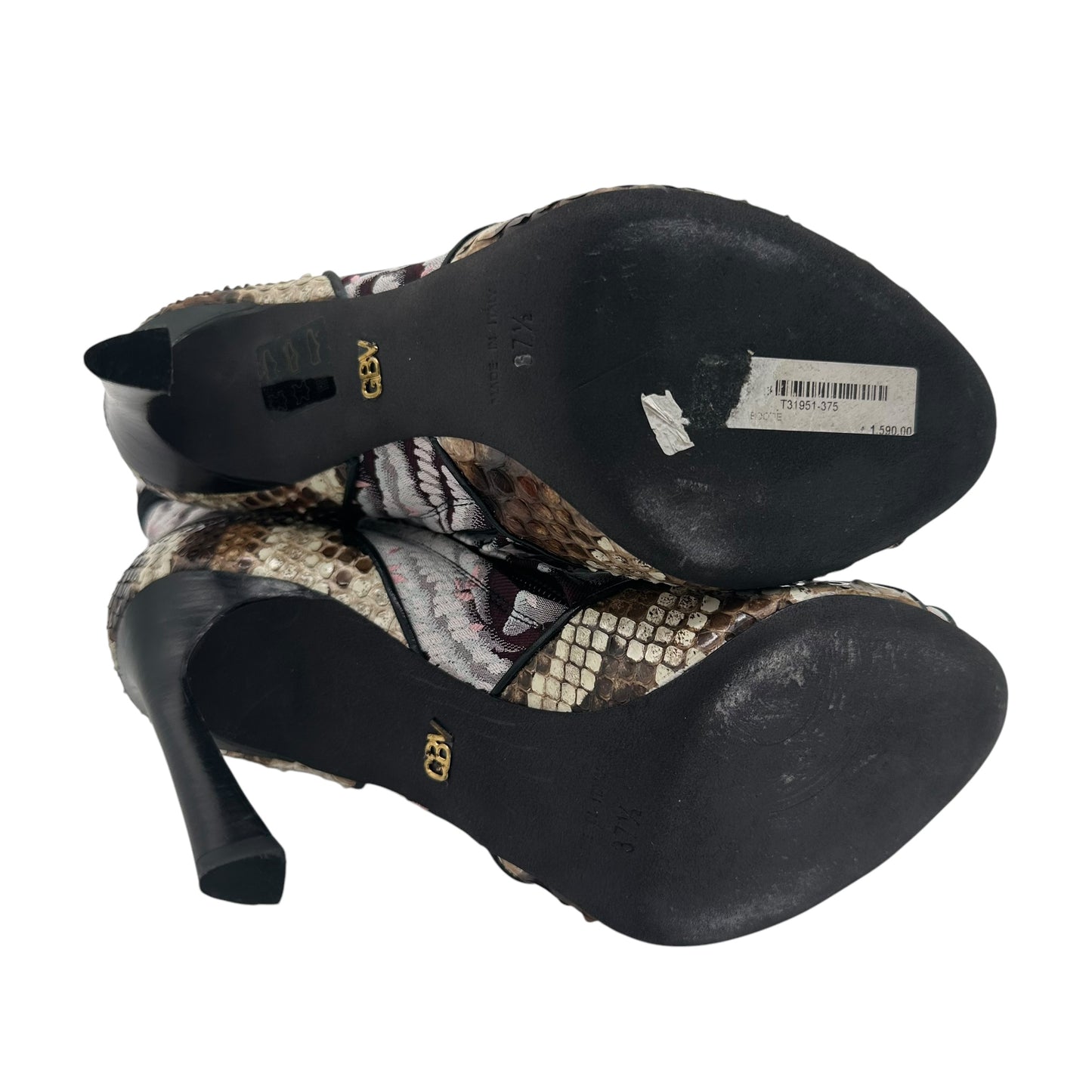 Giambattista Valli Snakeskin & Floral Lace Up Peep Toe Boots