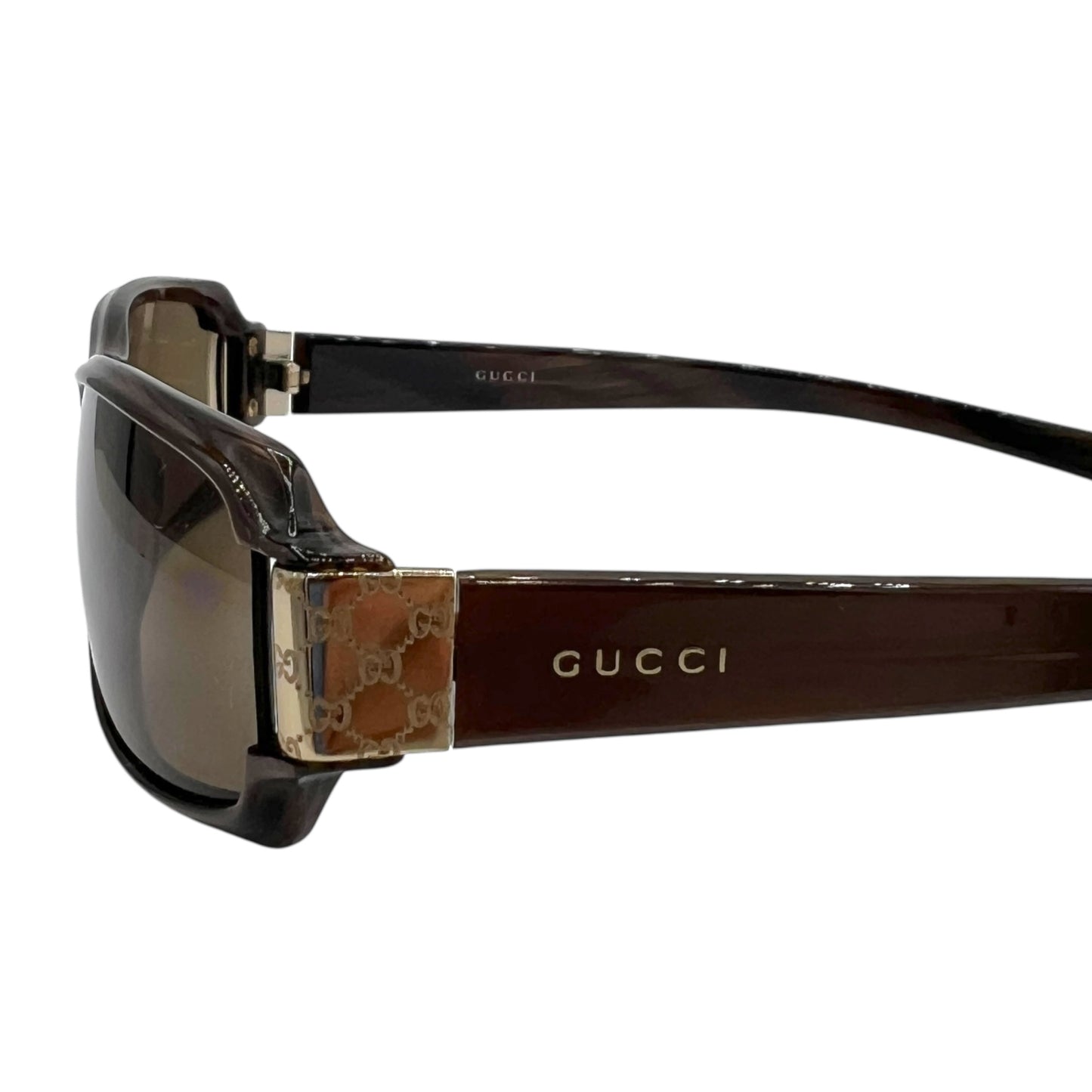 Gucci Brown & Gold Monogram Arm Rectangle Sunglasses GG2548 w/ Case