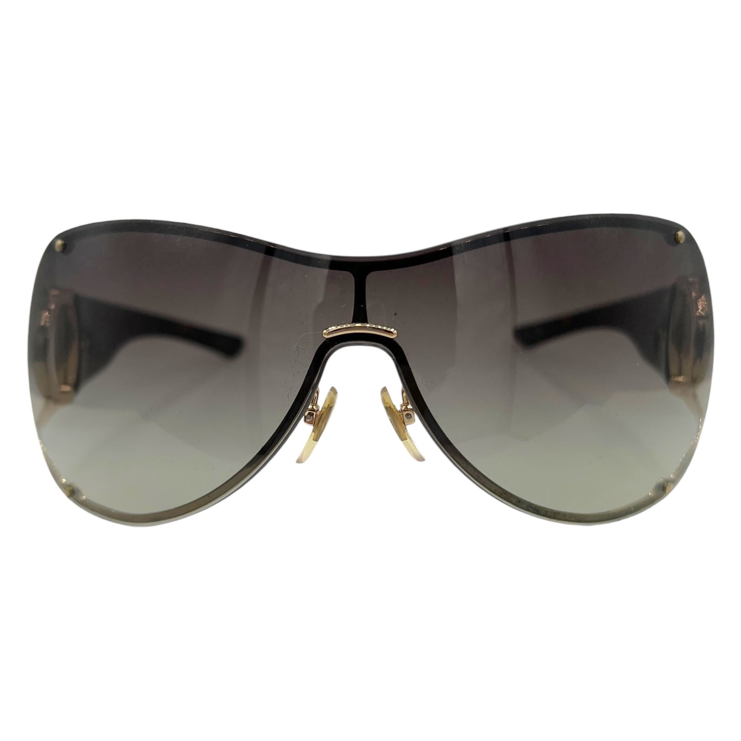 Gucci Tortoise Brown & Gold Horsebit Arm Oversized Shield Sunglasses GG2764 w/ Case