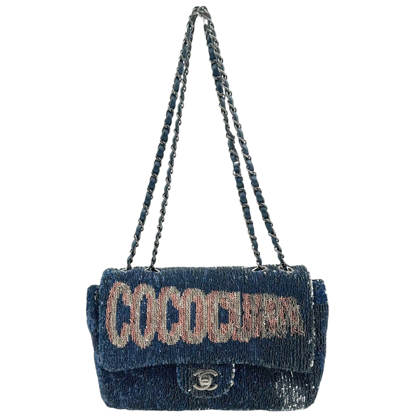Chanel Medium Flap Bag Silver Blue Sequin Design
