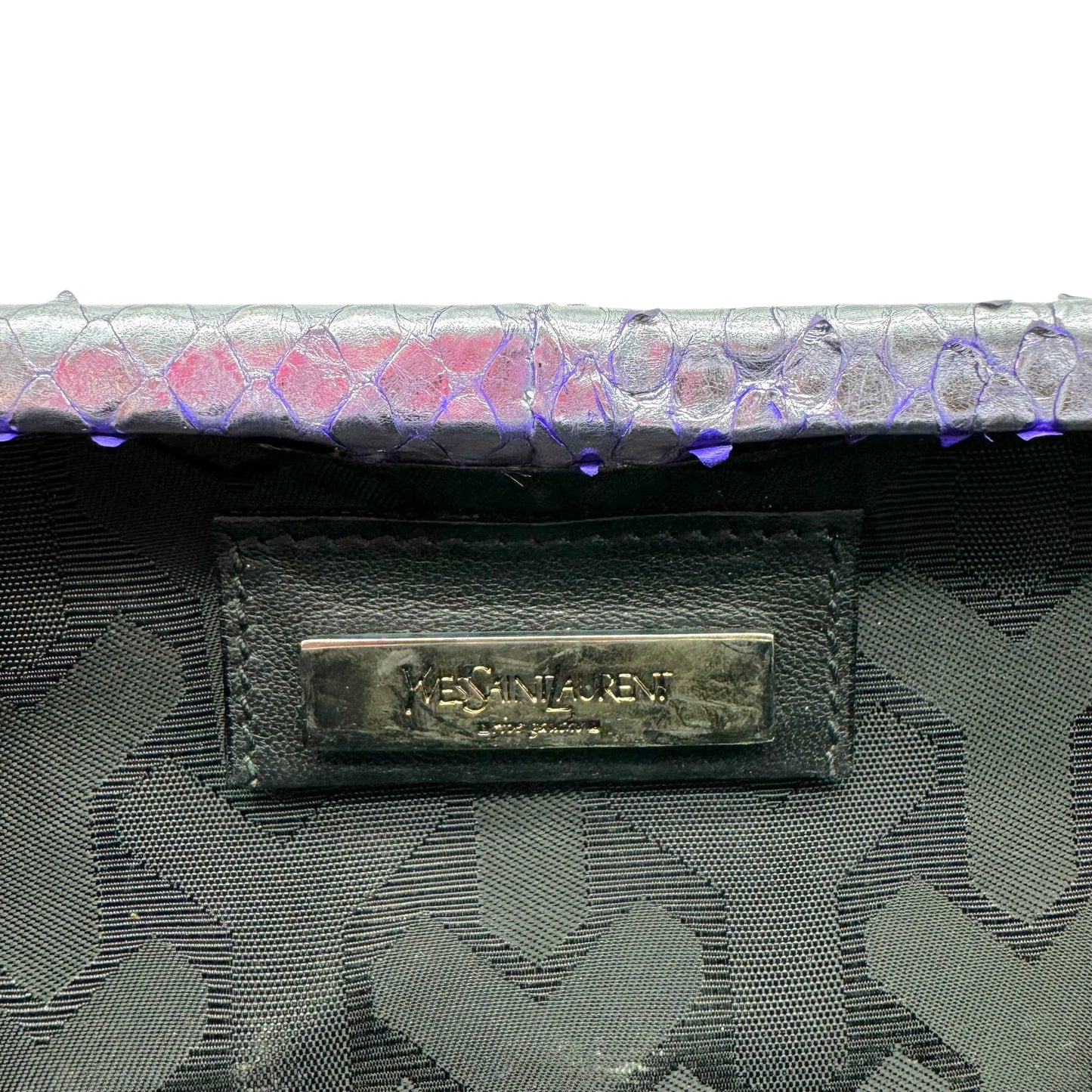Yves Saint Laurent Rive Gauche Metallic Purple Python Clutch Bag