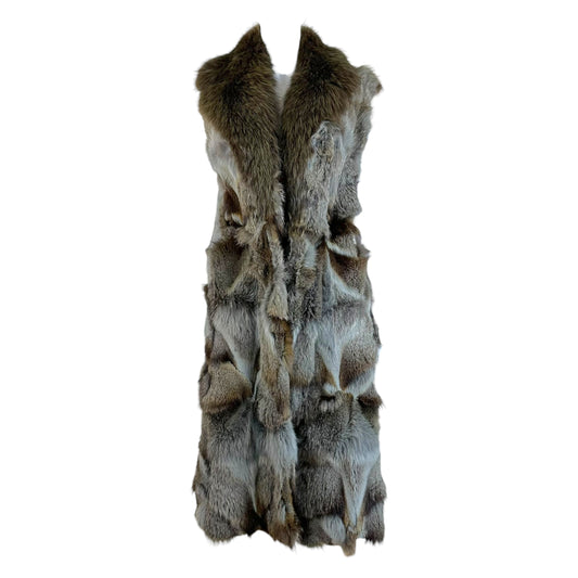 Roberto Cavalli Gray & Brown Fox Fur Sleveless Long Fur Vest