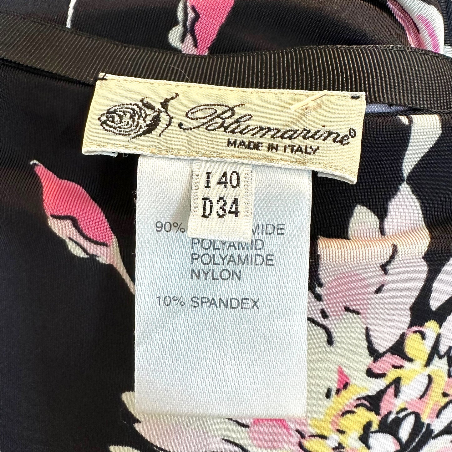 Blumarine Black & Pink Floral Bias Cut Midi Skirt