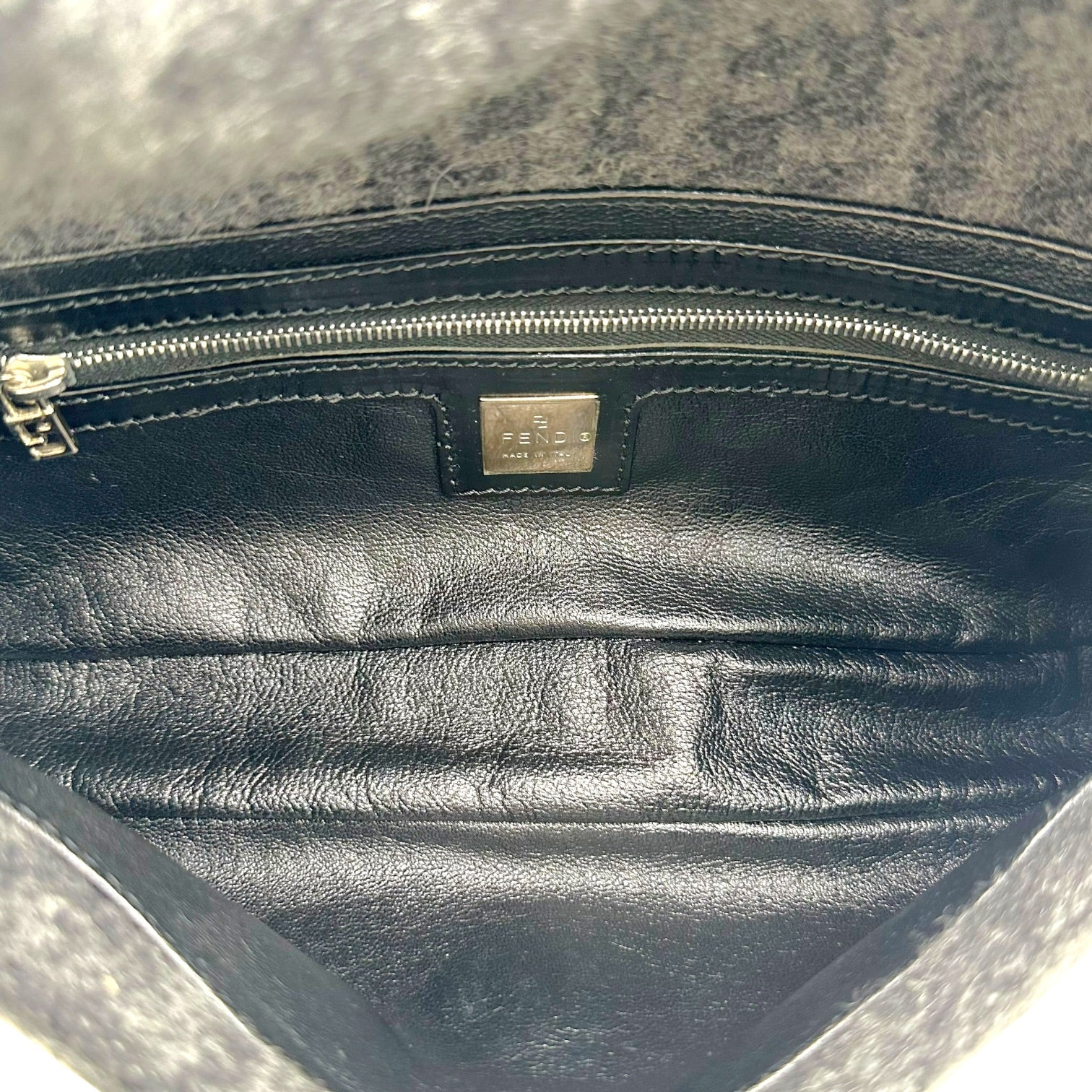 Fendi Baguette Bag Black Gray Zucca Cashmere Knit