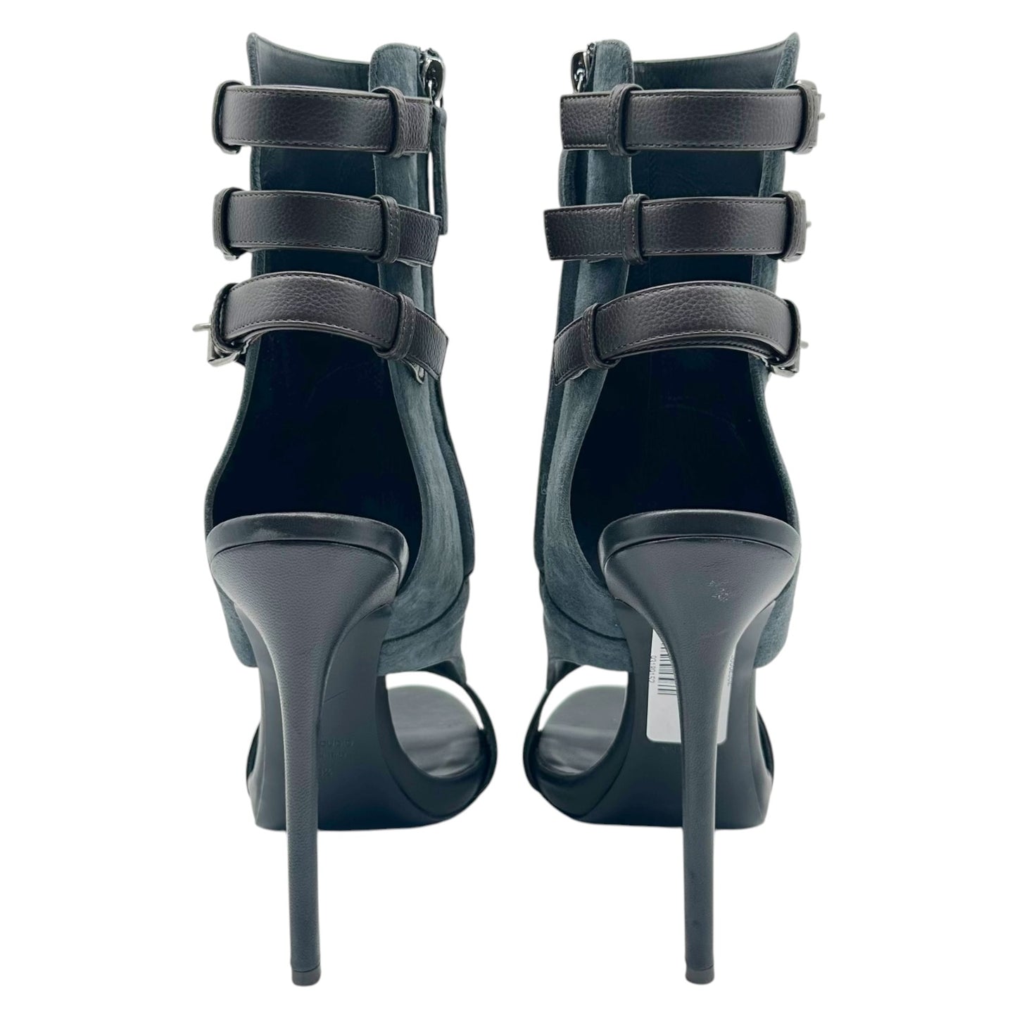 Giuseppe Zanotti Gray Suede & Black Leather Peep-Toe Ankle Bootie Pumps