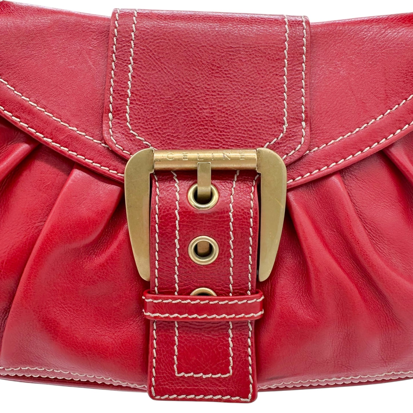 Celine Red Leather Buckled Shoulder Bag - Outfit Repeater