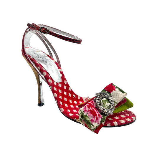 Dolce & Gabbana Gingham & Python Crystal Embellished Heels