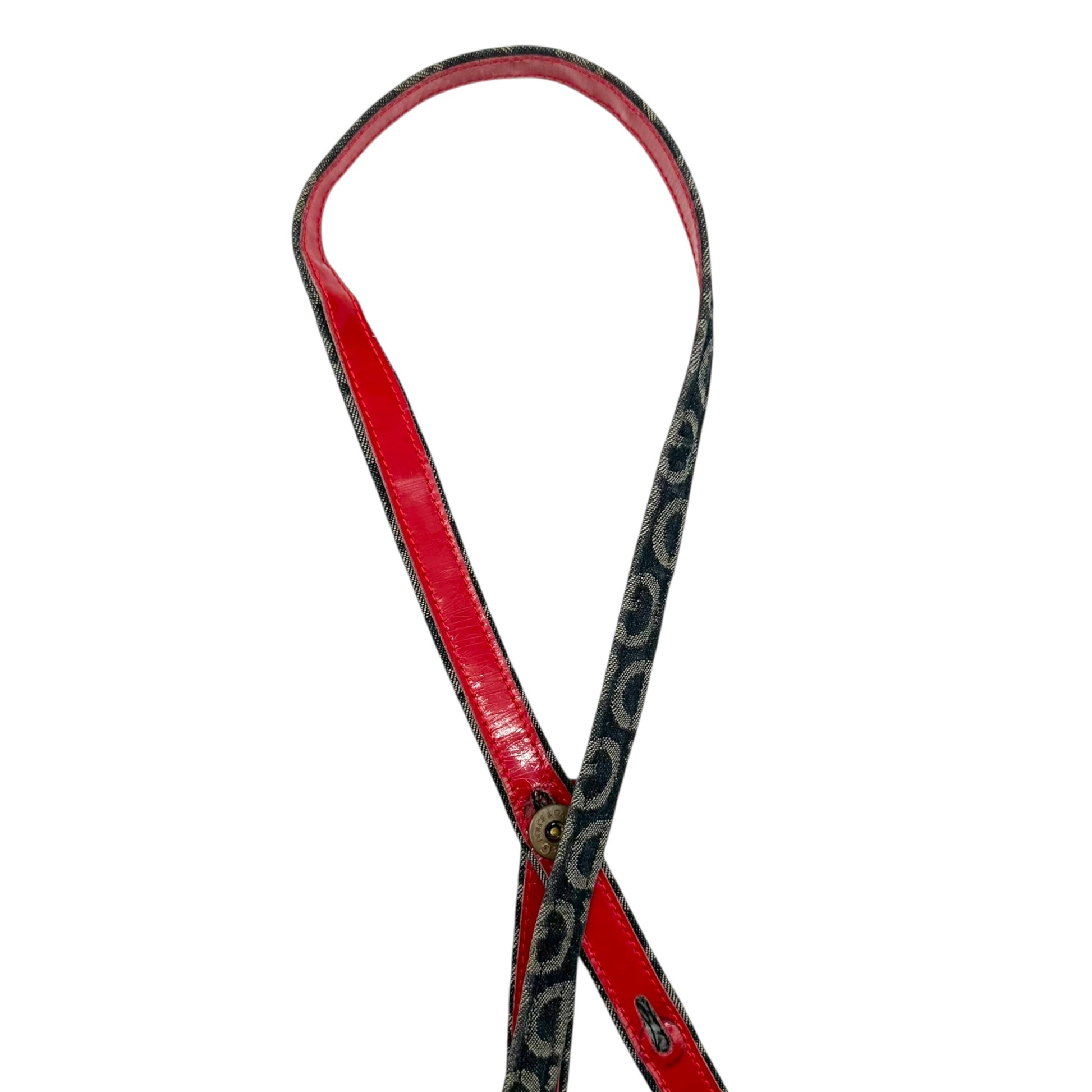 D&G Denim Logo Red Leather Mini Circle Crossbody Bag