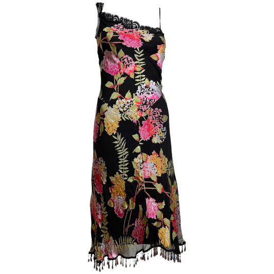 Betsey Johnson Black Floral Print Silk Mid Dress