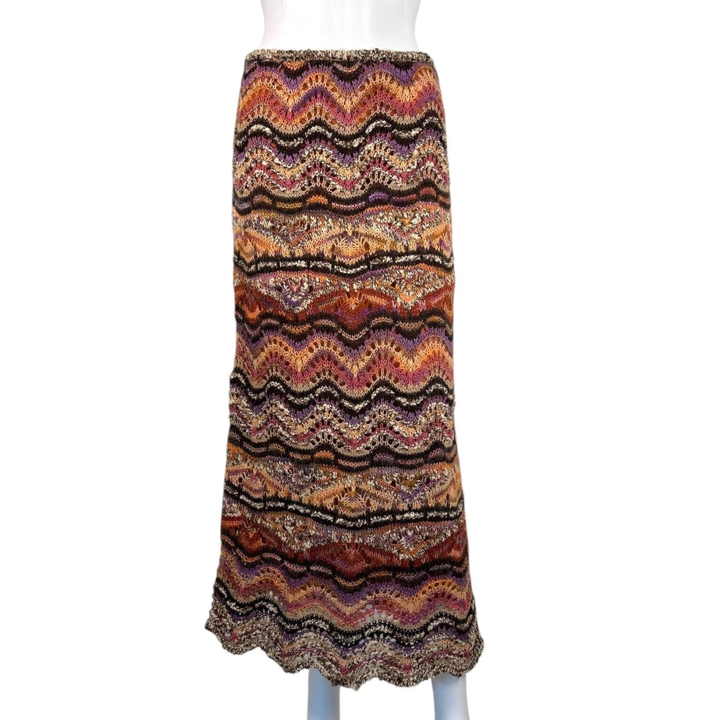 Missoni Pink Multicolor Thick Chevron Knit Maxi Skirt