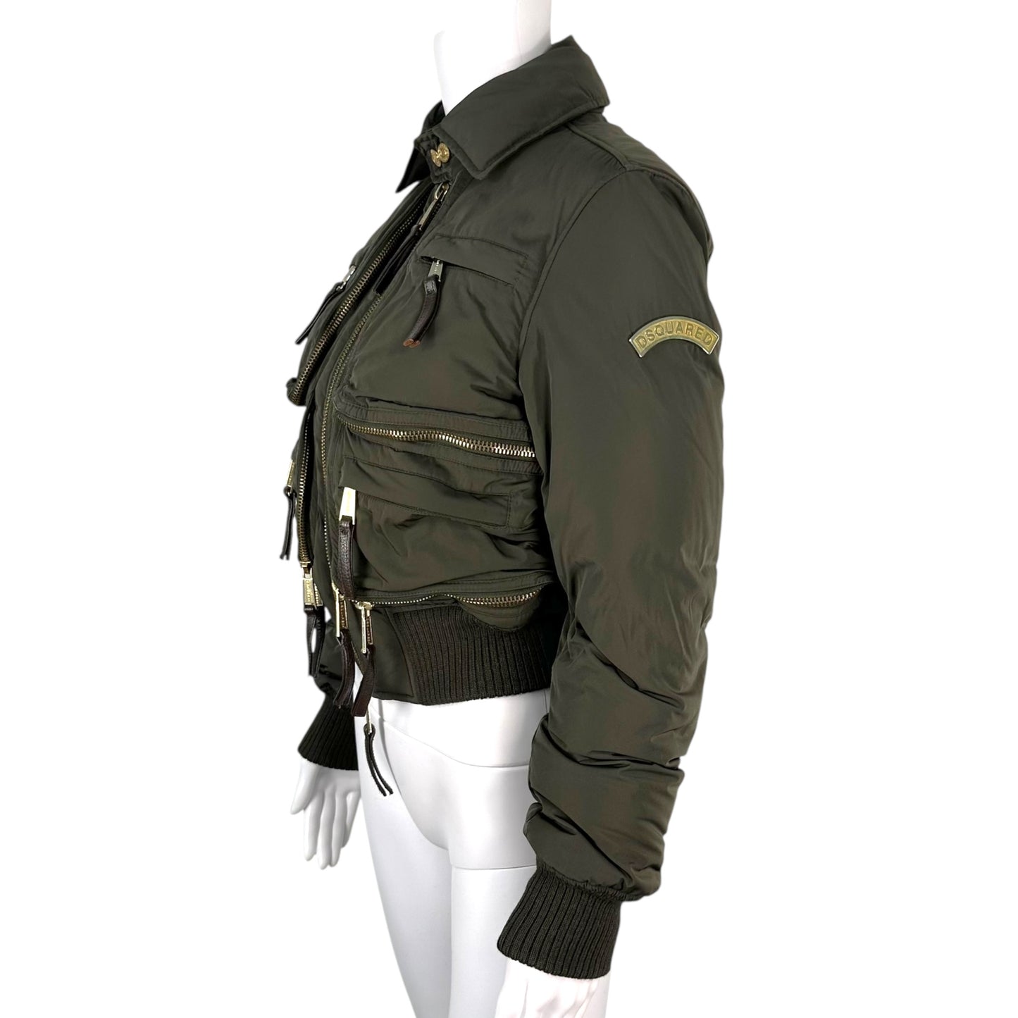 Dsquared2 Khaki Green Cropped Multi-Zip Down Bomber Jacket