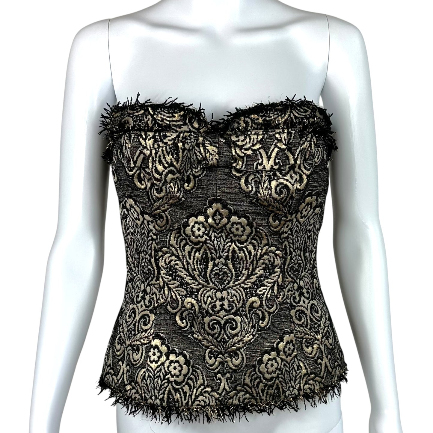 D&G Dolce & Gabbana Black & Gold Damask Tweed Corset Top