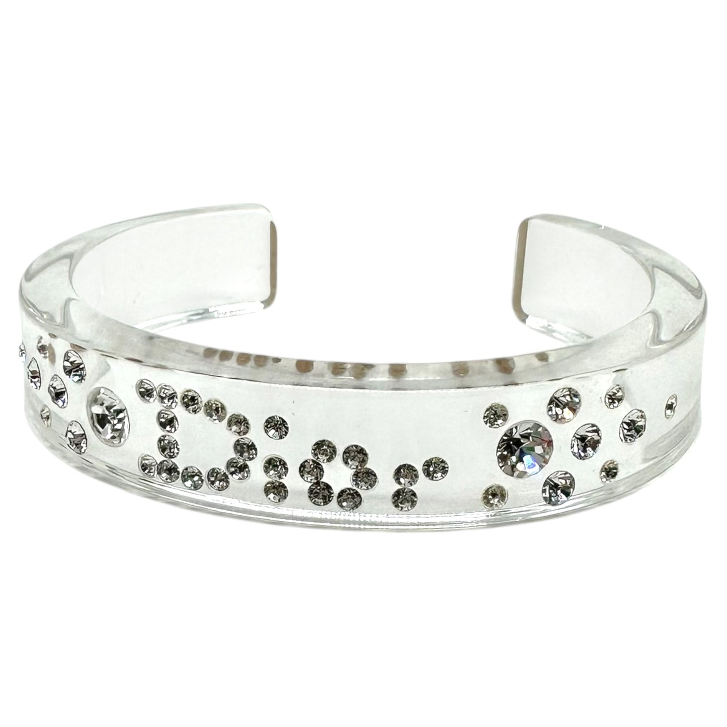 Christian Dior Silver Crystal Clear Bangle Cuff Bracelet