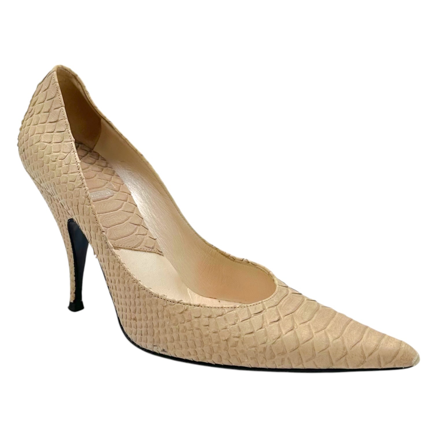 Christian Dior Ivory Snakeskin Pointed Toe Heels