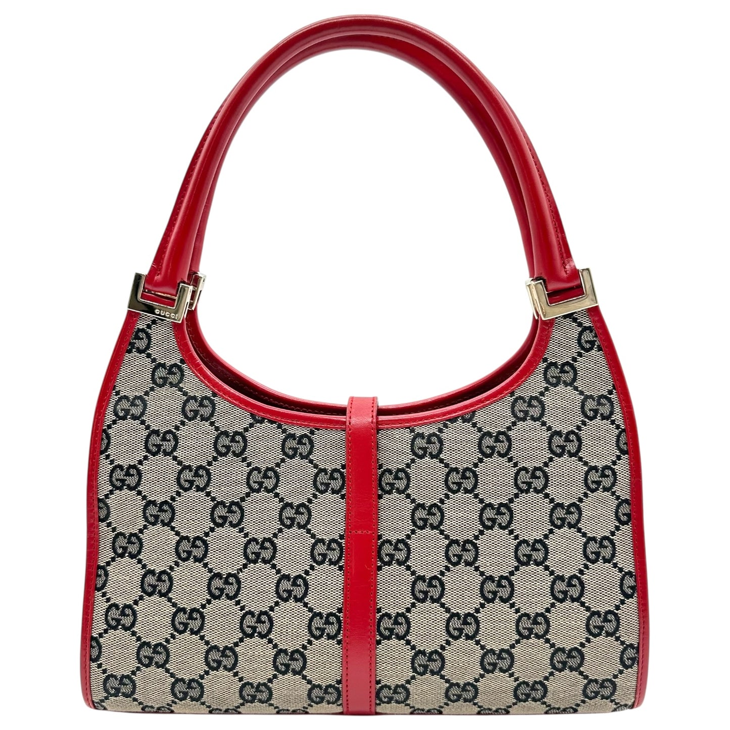 Gucci Gray Monogram & Red Leather Mini Jackie Bag
