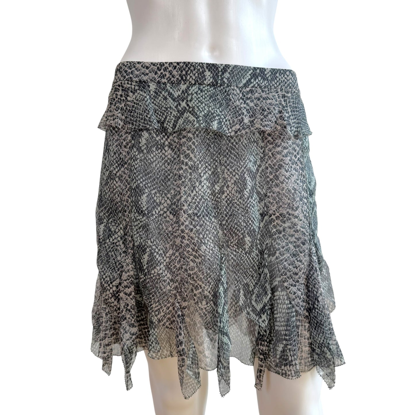 Louis Vuitton Blue Snakeskin Print Sheer Silk Tiered Mini Skirt