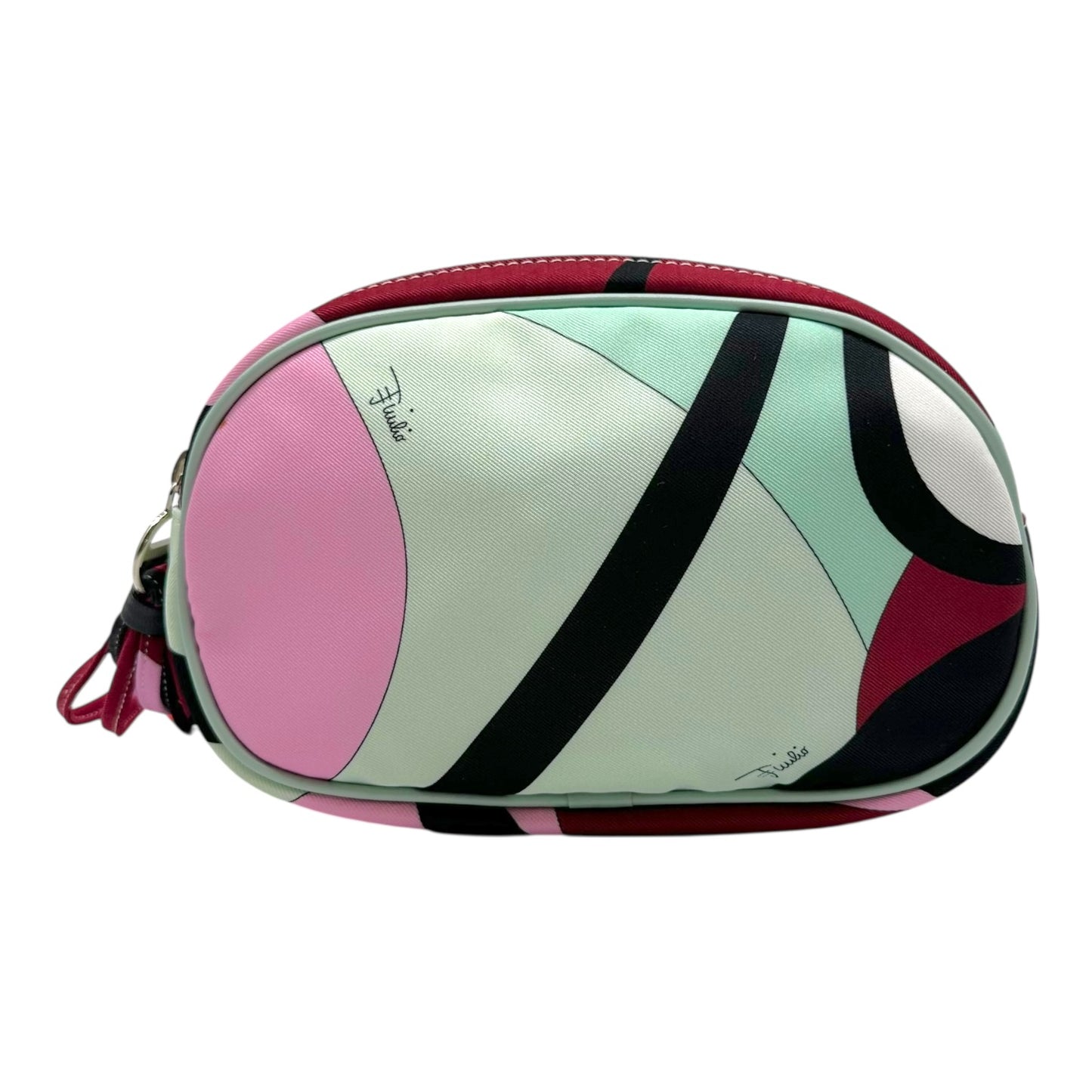 Emilio Pucci Burgundy & Blue Patterned Silk Cosmetic Pouch