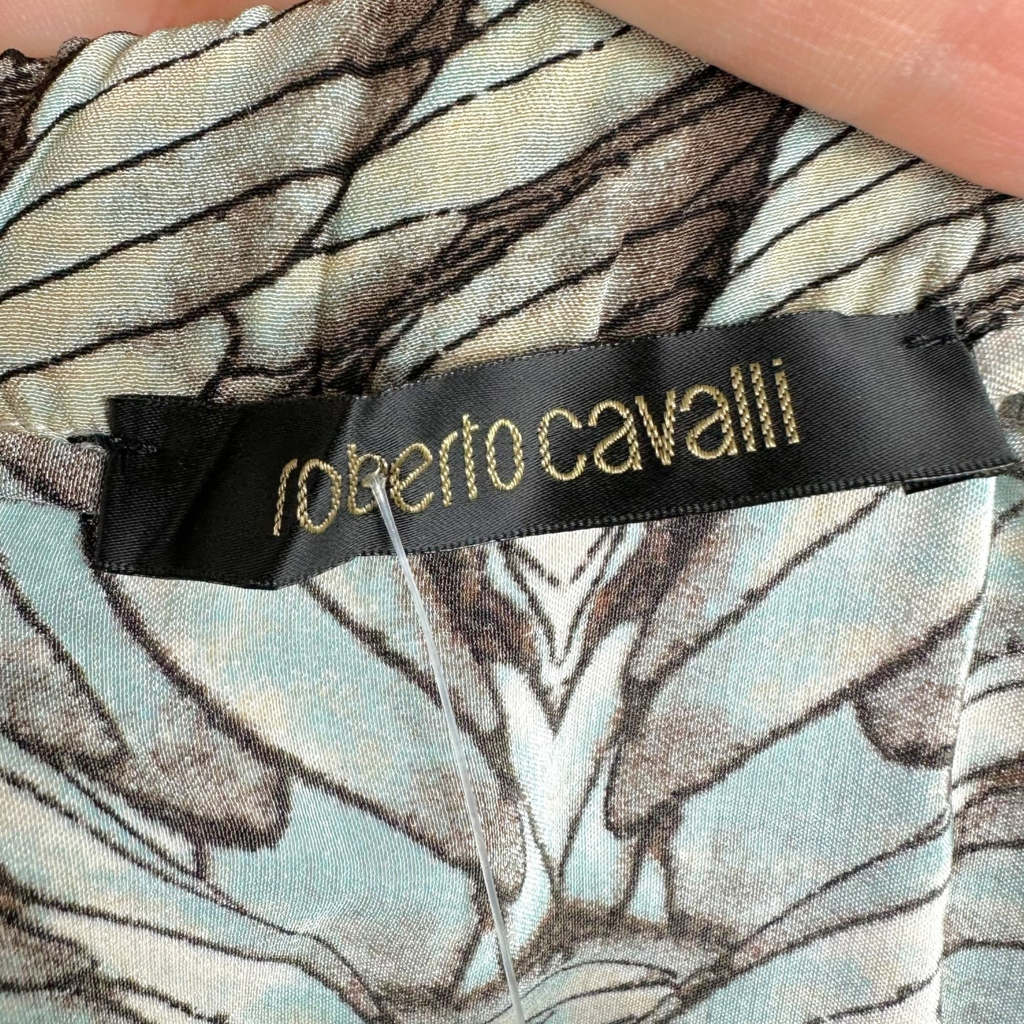 Roberto Cavalli Silk Midi Skirt Blue Brown Feather Print