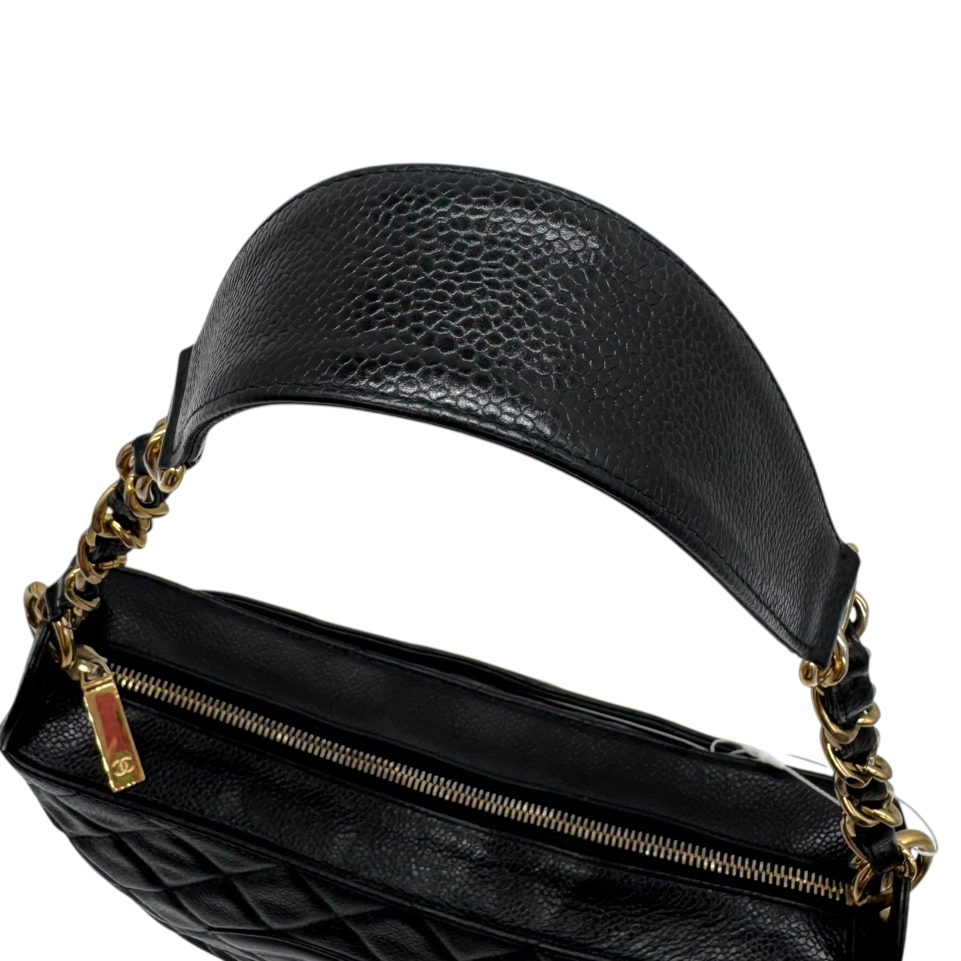 Chanel Black Caviar Leather Matelasse Quilted CC Logo Shoulder Bag 2004-05 - Outfit Repeater