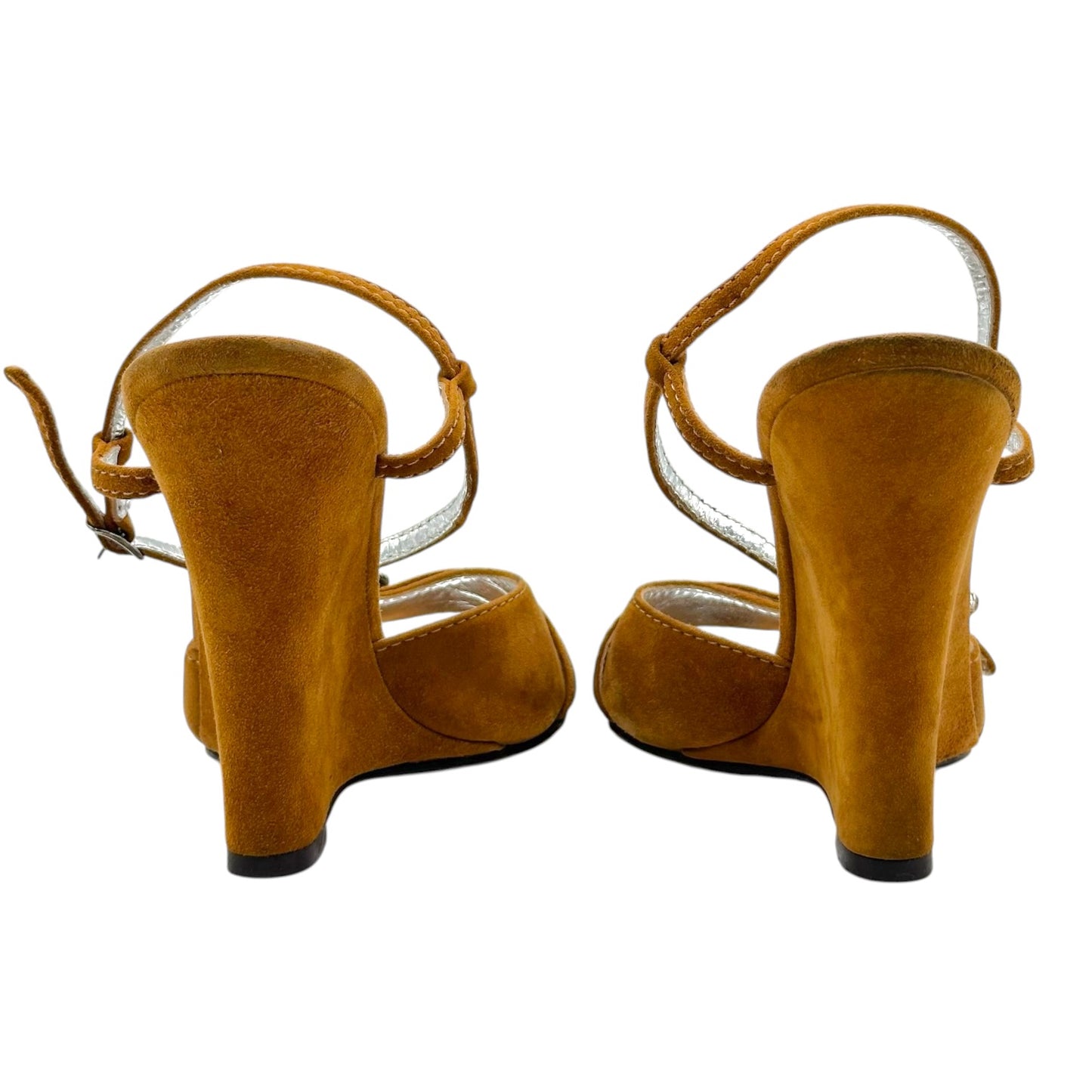Dolce & Gabbana Brown Suede Wedge Heels with Red Stones