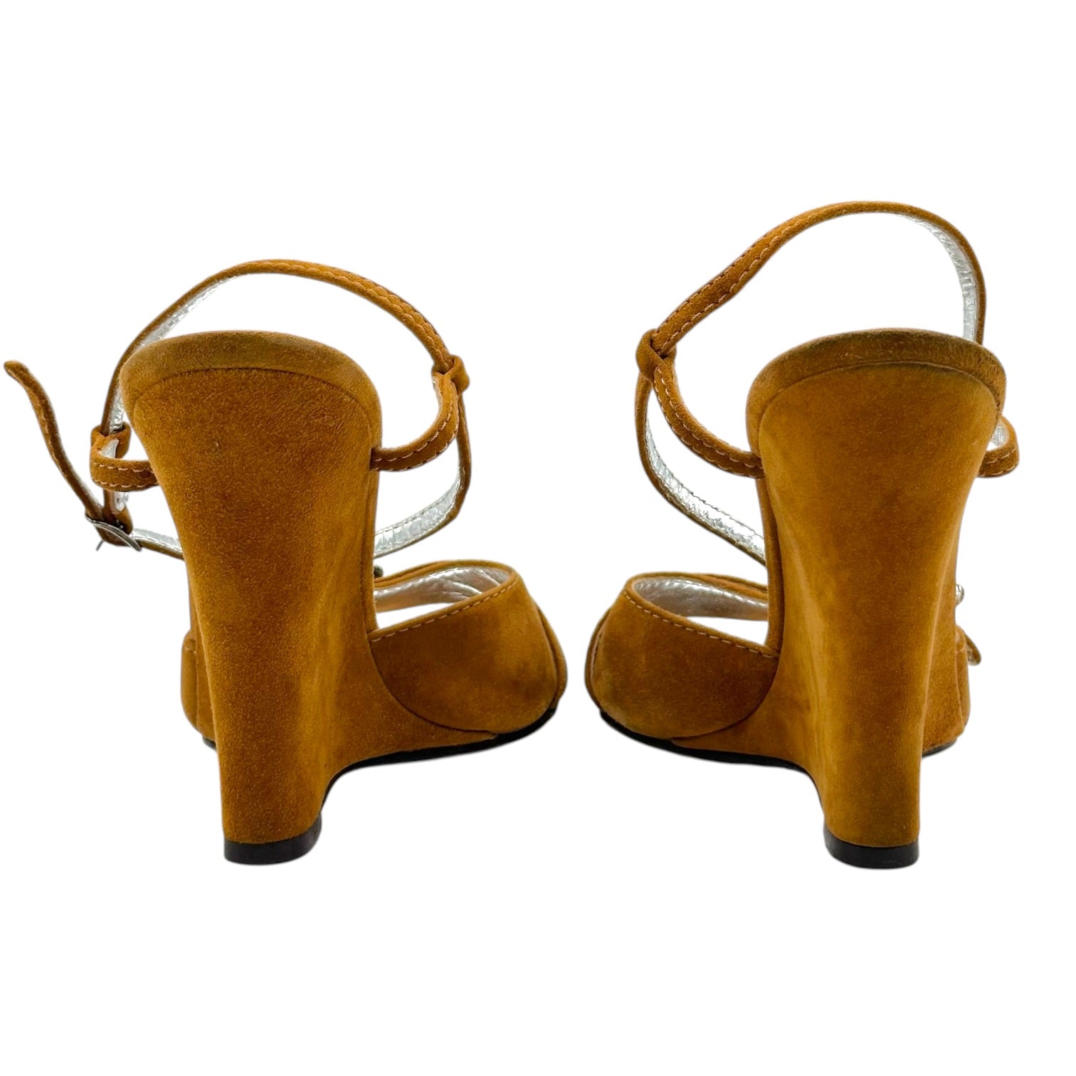 Dolce & Gabbana Brown Suede Wedge Heels with Red Stones