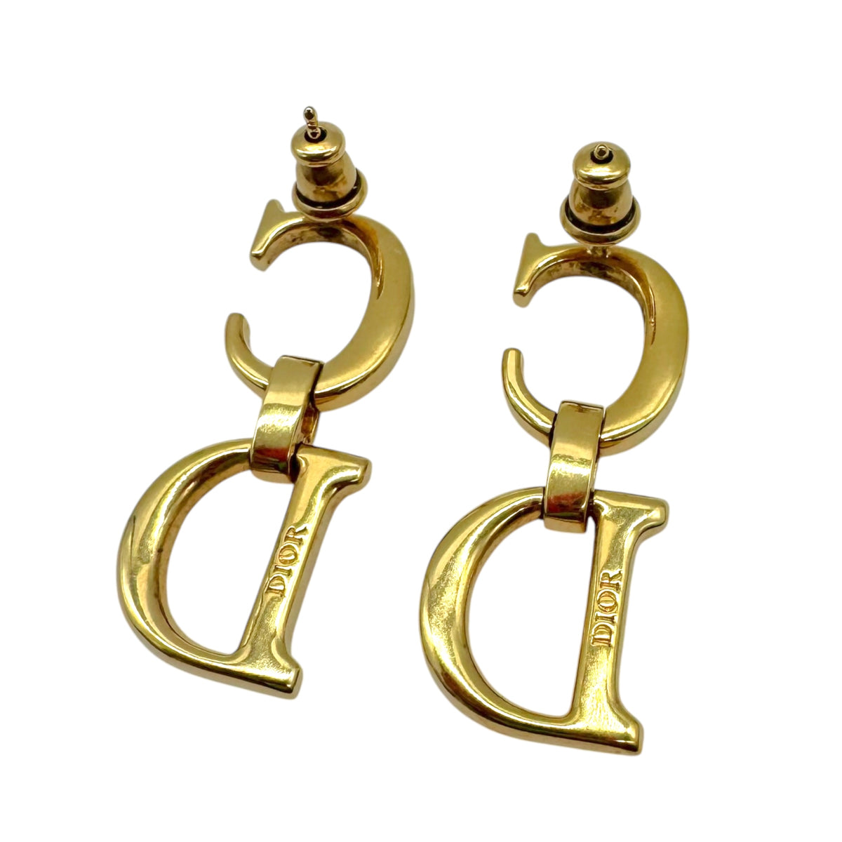 Christian Dior Gold CD Saddle Logo Earrings