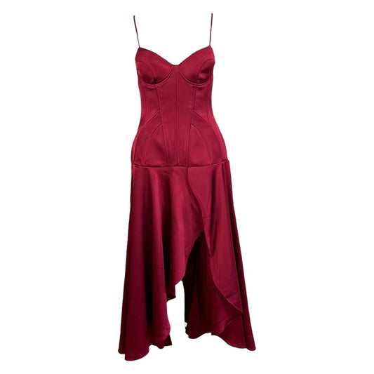 Fanci Club Red Lace Up Corset Satin Midi Dress
