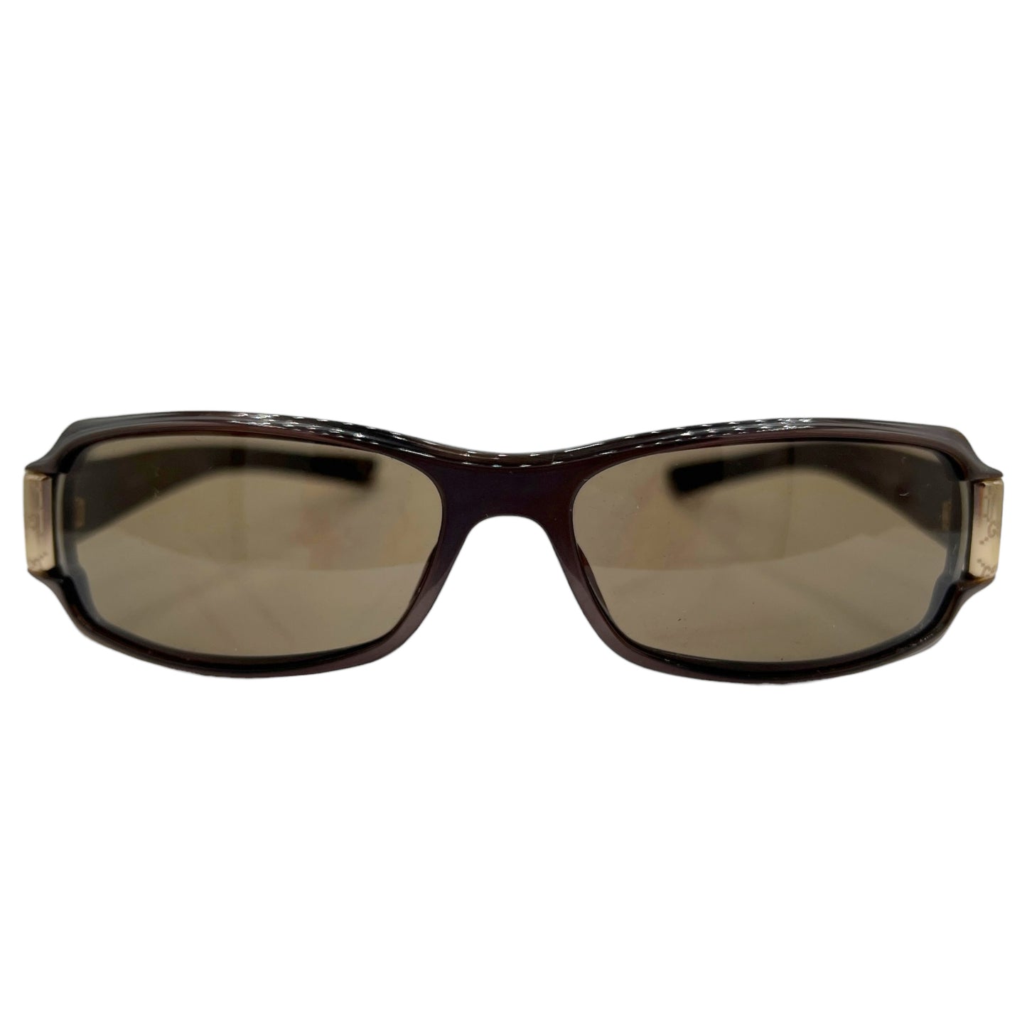 Gucci Brown & Gold Monogram Arm Rectangle Sunglasses GG2548 w/ Case