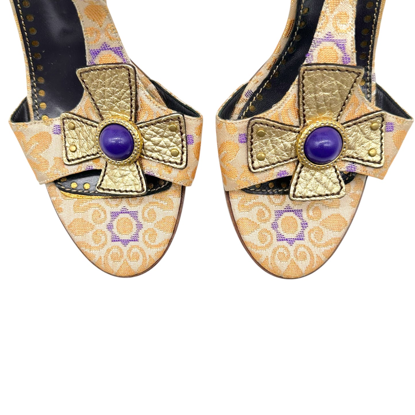 Yves Saint Laurent by Tom Ford Metallic Gold Damask & Purple Cross Heels