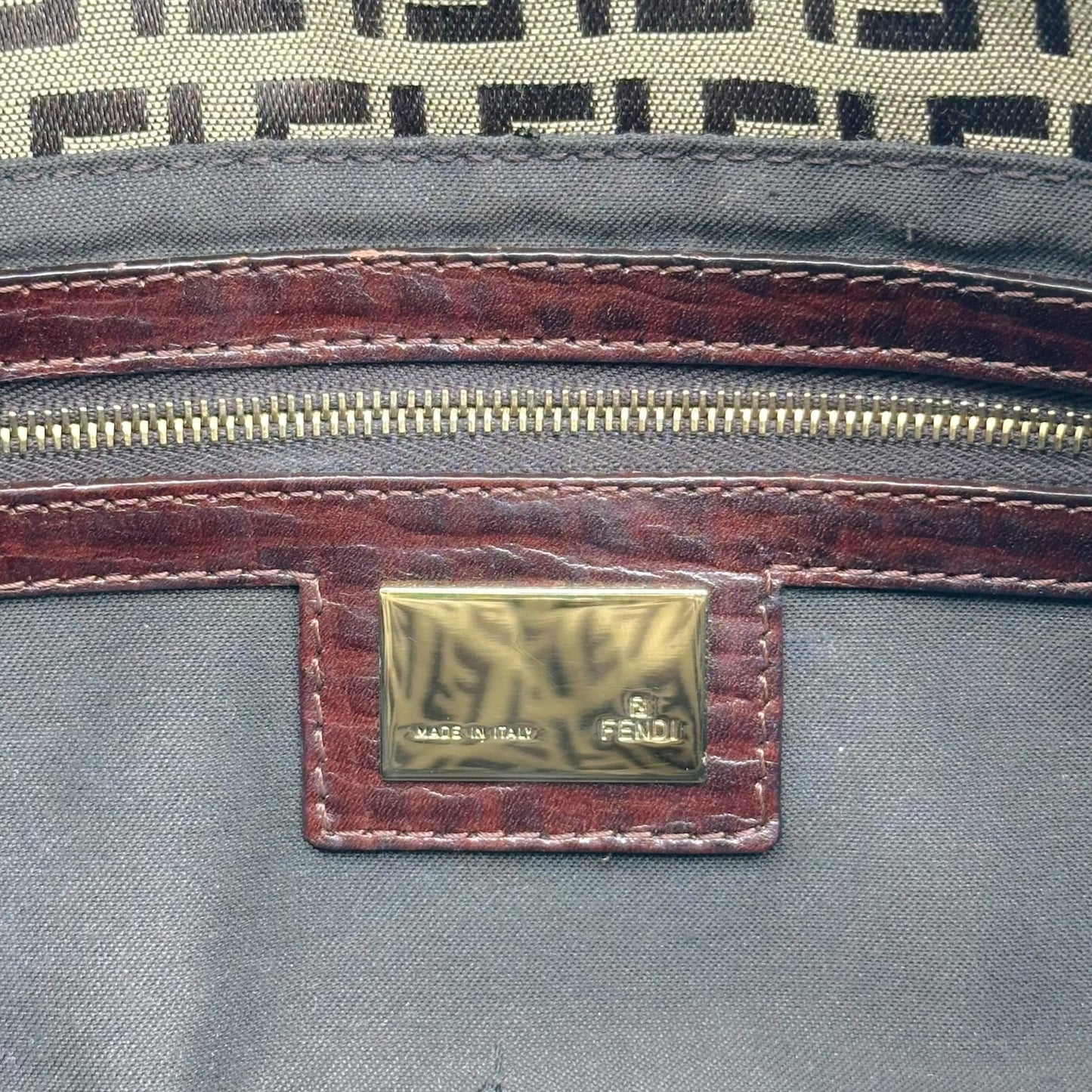 Fendi Fold-Over Baguette Bag Brown Beige Zucchino Monogram