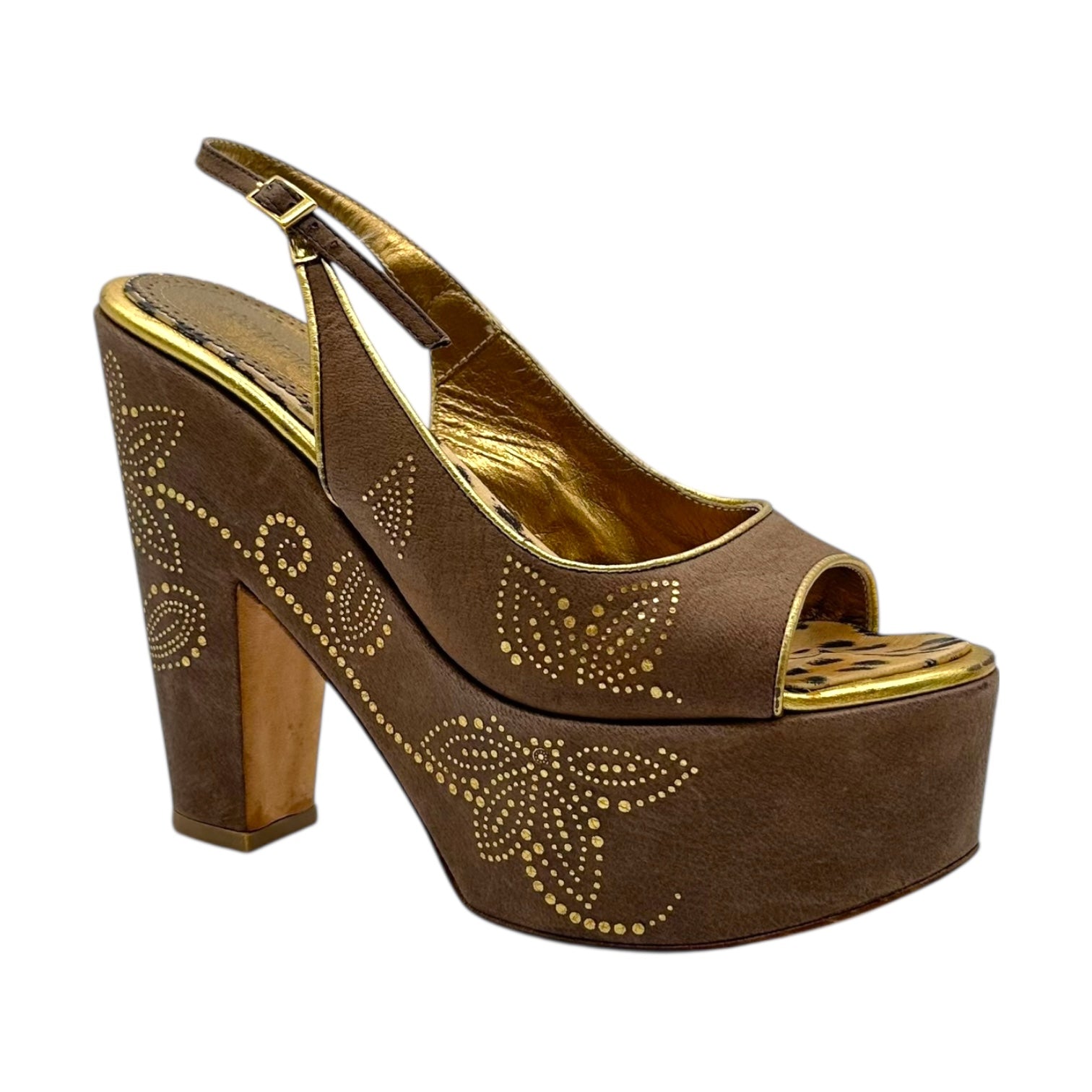Roberto Cavalli Brown Suede Platform Slingback Heels - Outfit Repeater